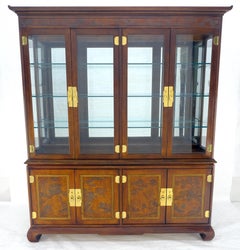 Drexel Chinoiserie Style Breakfront Display Case Cabinet w/ Lights MINT!