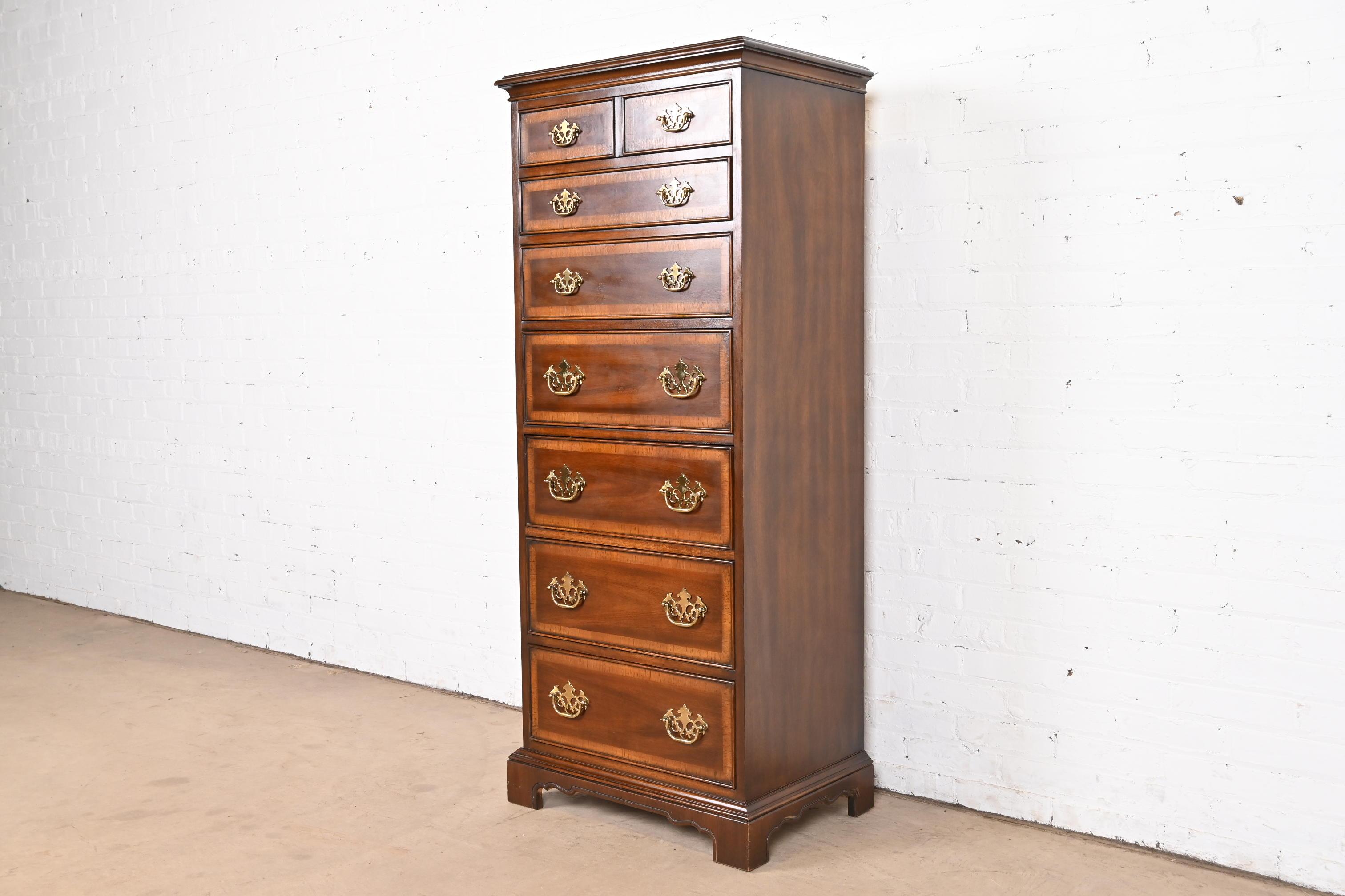 American Drexel Chippendale Banded Mahogany Lingerie Chest or Semainier