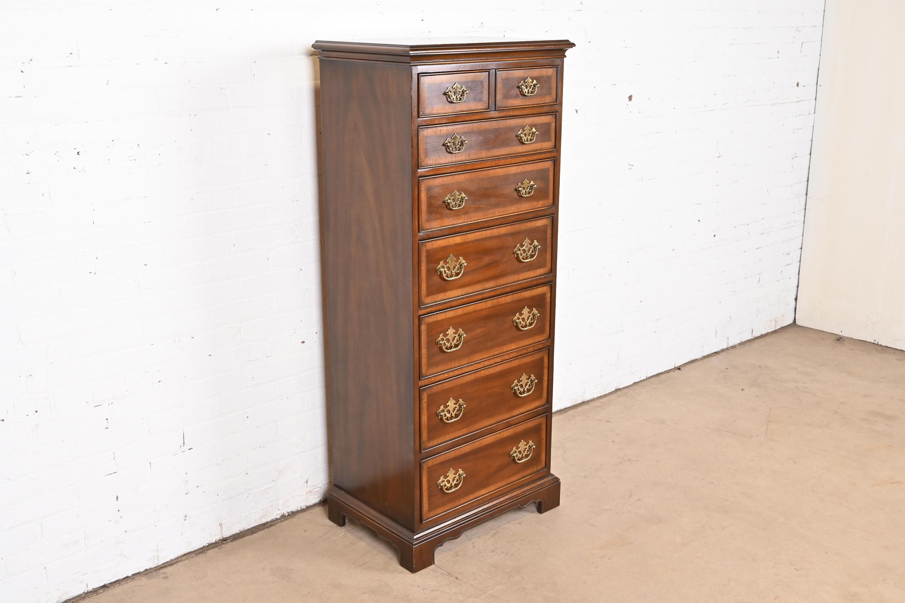 Drexel Chippendale Banded Mahogany Lingerie Chest or Semainier In Good Condition In South Bend, IN