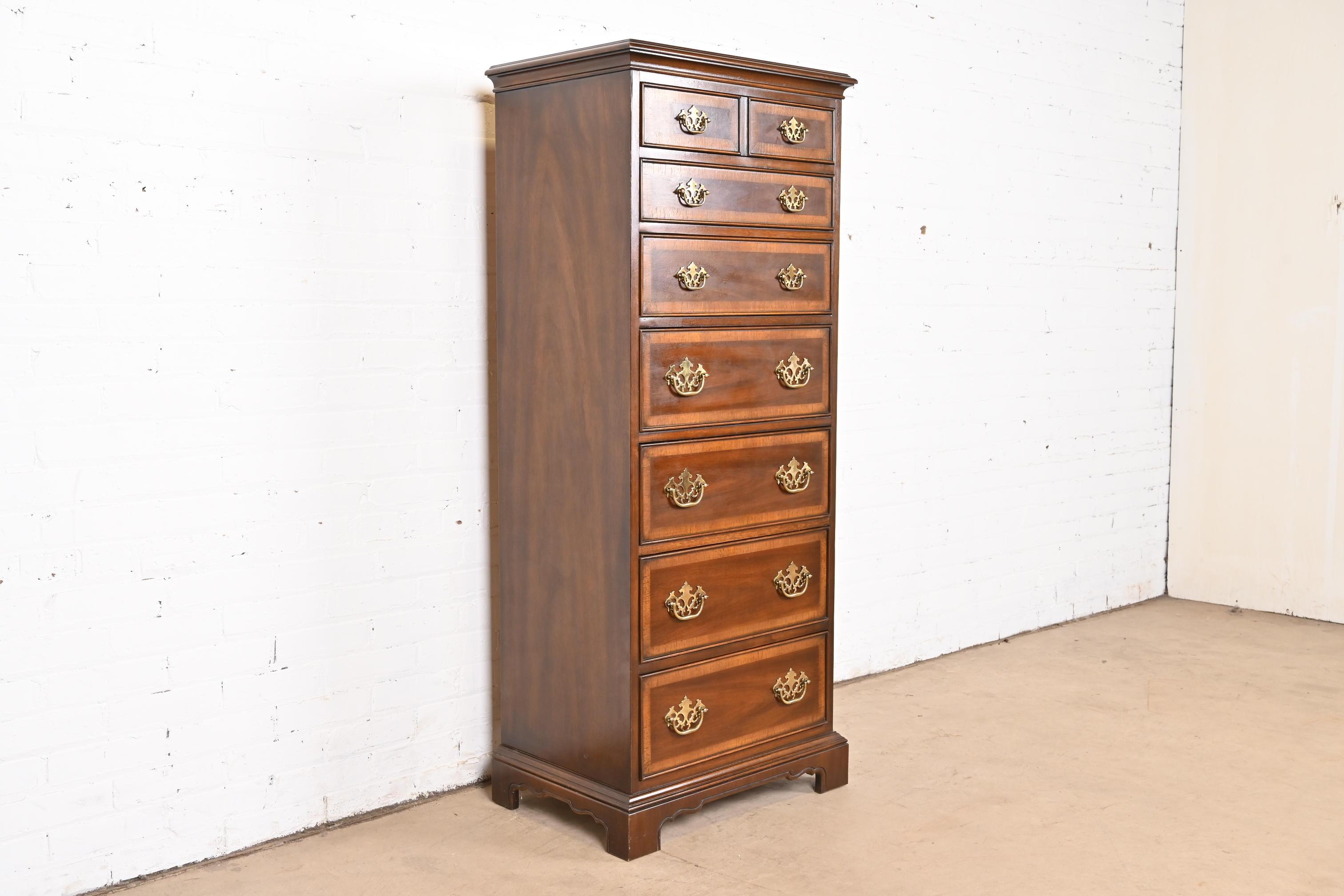 Late 20th Century Drexel Chippendale Banded Mahogany Lingerie Chest or Semainier