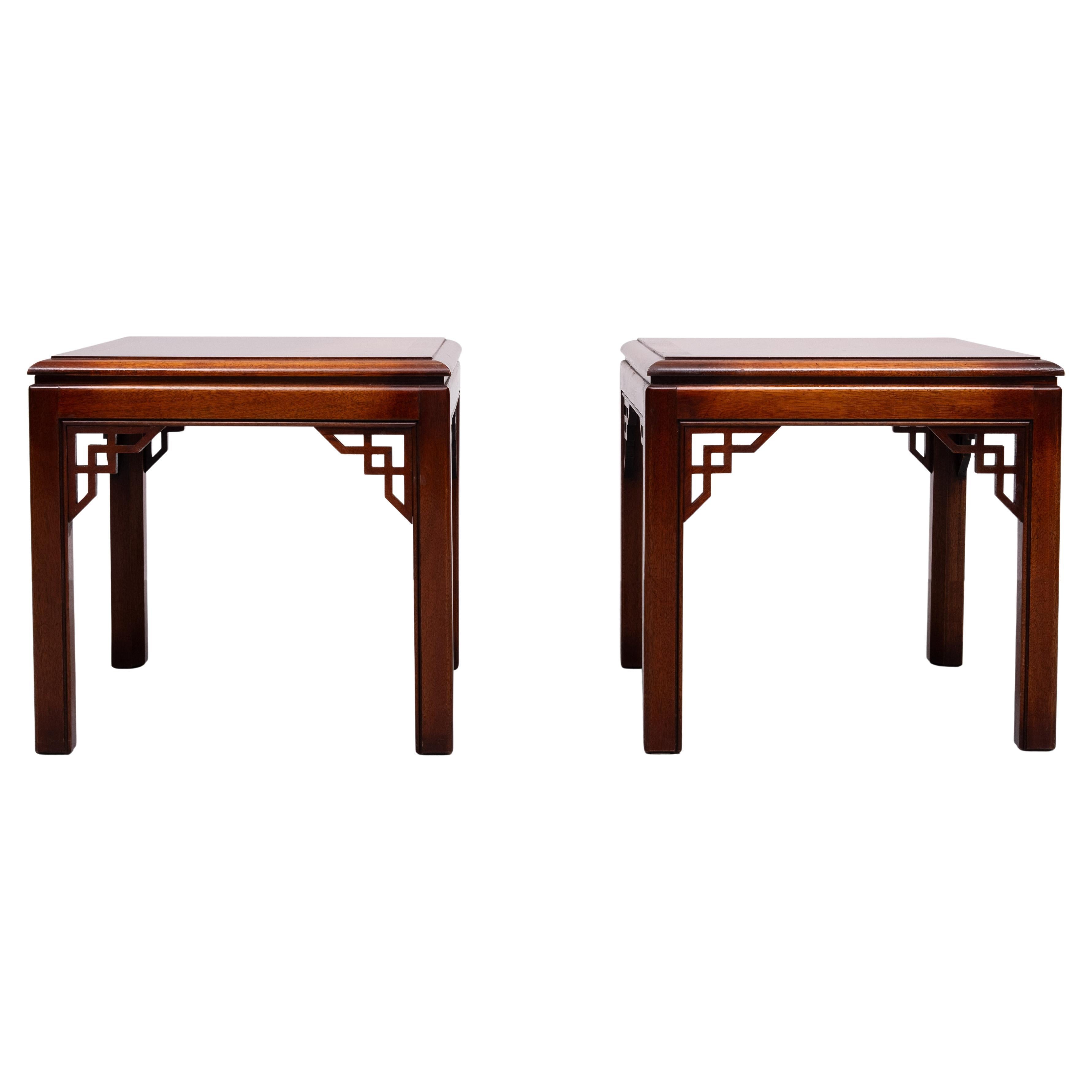 Very nice pair of Georgian style sofa tables .Solid Mahogany .
Beautiful warm color on the wood . 
Manufactured by Drexel  Chippendale series .1970s USA .
I also have the matching Coffee tables ,from the same Estate . 
