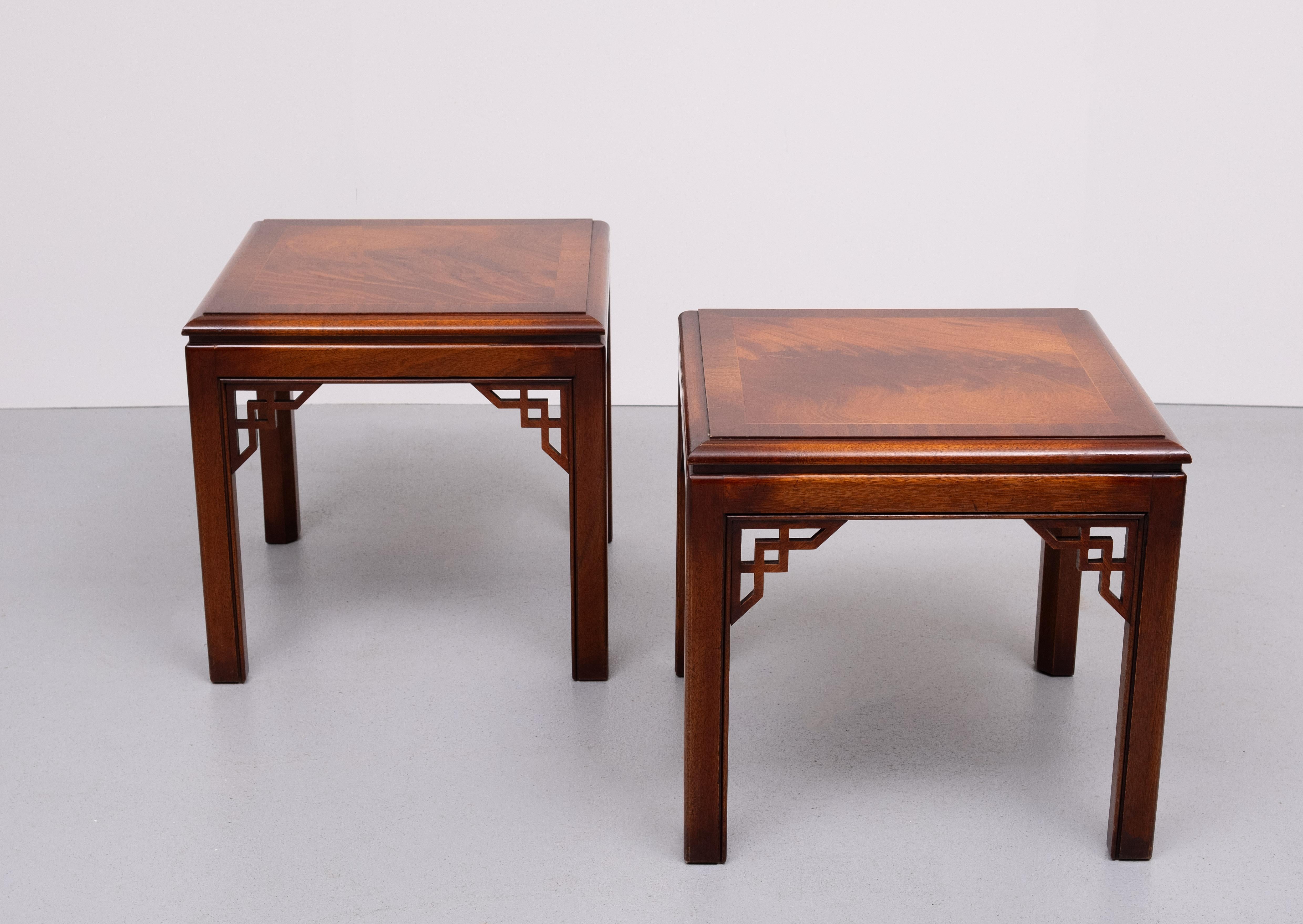 American Drexel Chippendale pair Mahogany Sofa Tables  1970s USA For Sale