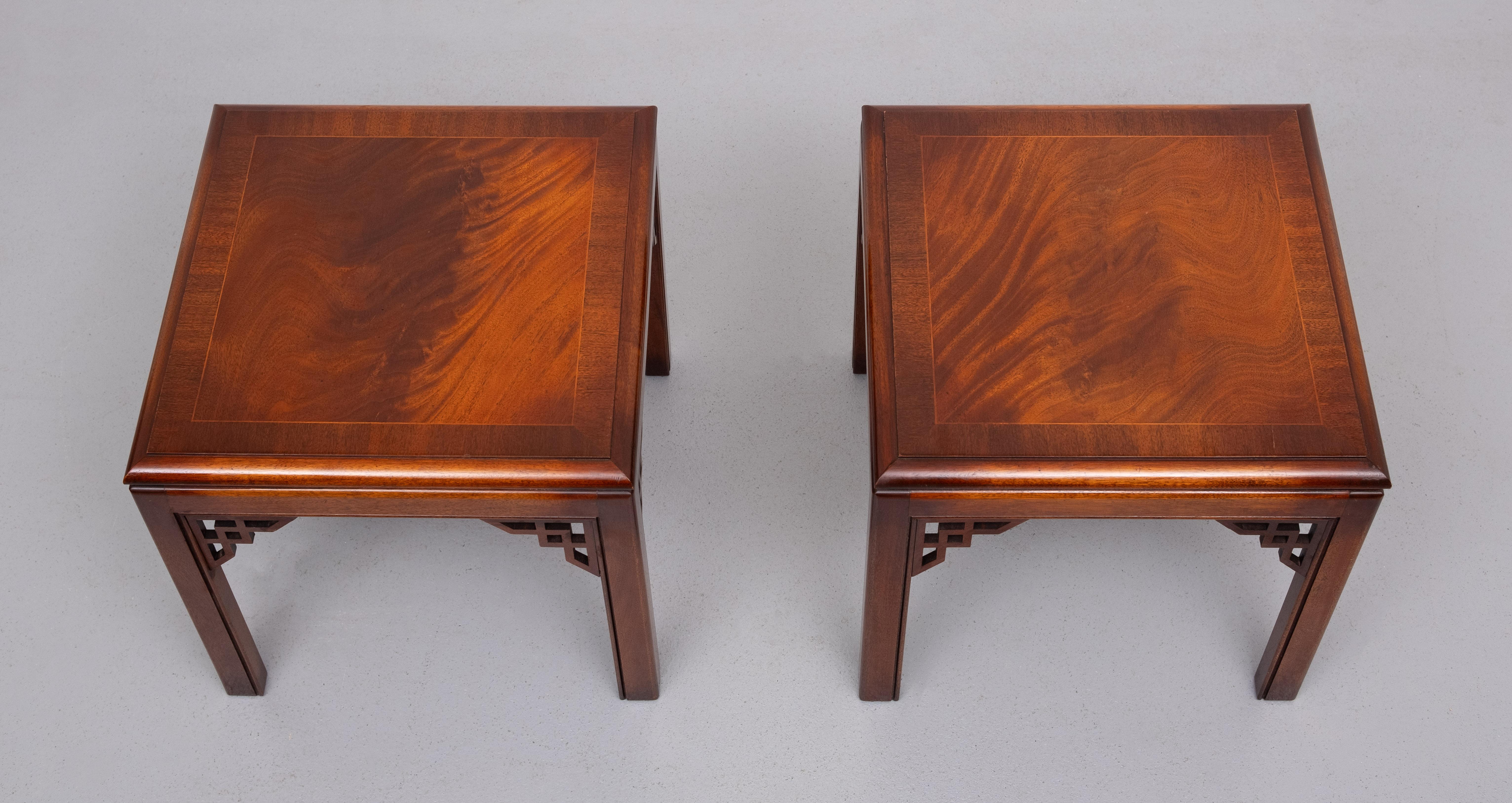 Late 20th Century Drexel Chippendale pair Mahogany Sofa Tables  1970s USA For Sale