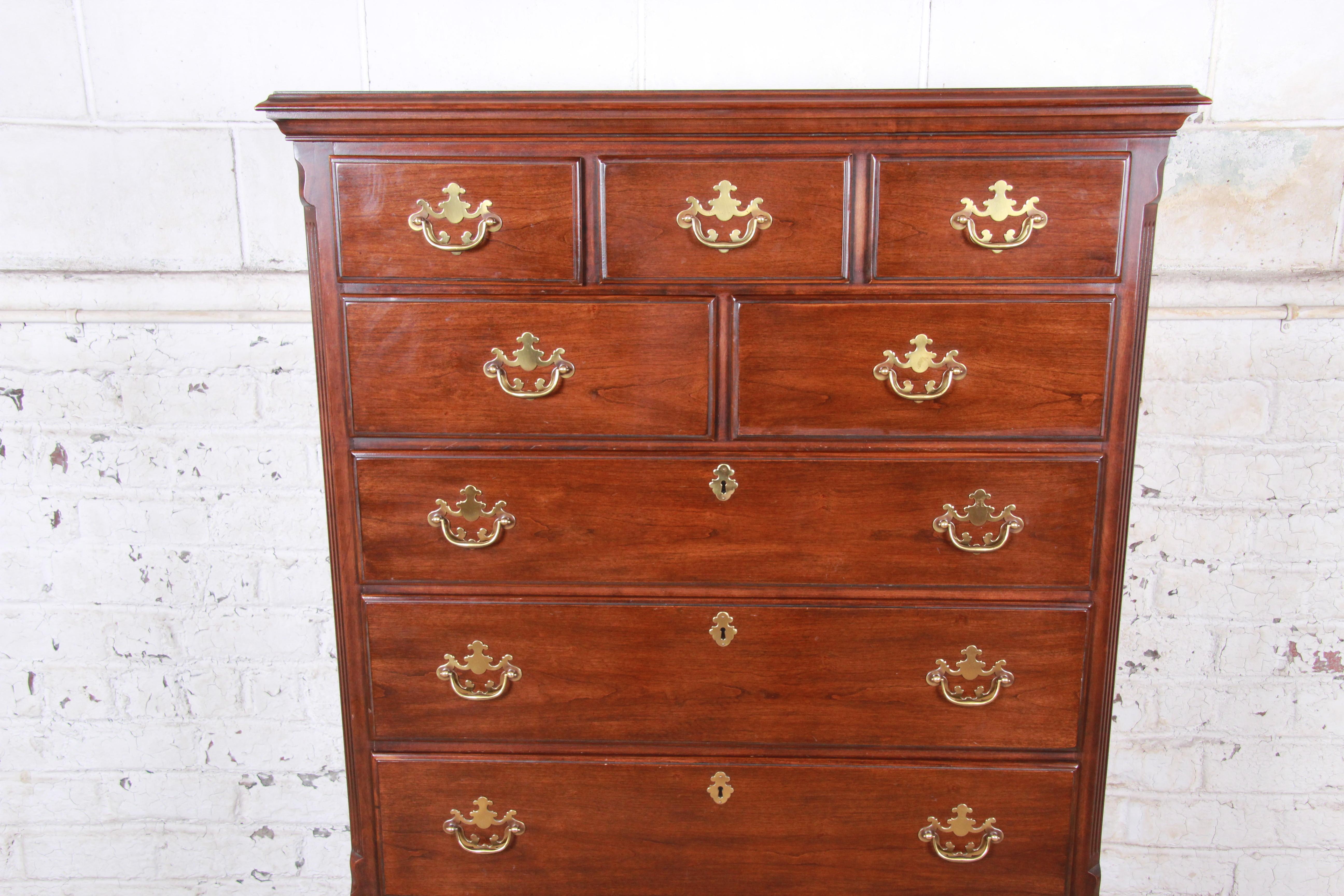 Drexel Chippendale Style 10-Drawer Solid Cherry Highboy Dresser In Good Condition In South Bend, IN