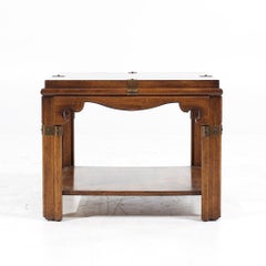 Drexel Contemporary Brass and Walnut Square Side End Table