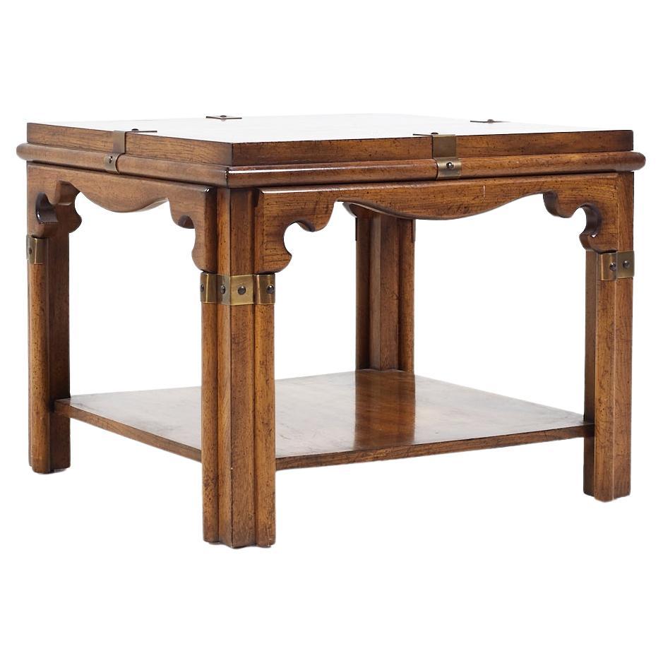 Drexel Contemporary Brass and Walnut Square Side End Table For Sale