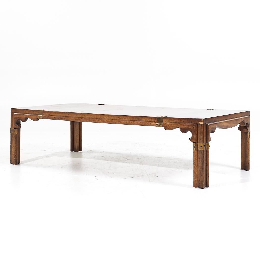 Modern Drexel Contemporary Walnut and Brass Coffee Table For Sale