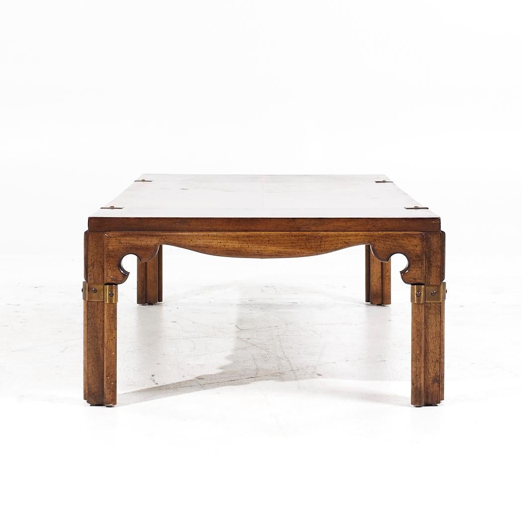 American Drexel Contemporary Walnut and Brass Coffee Table For Sale