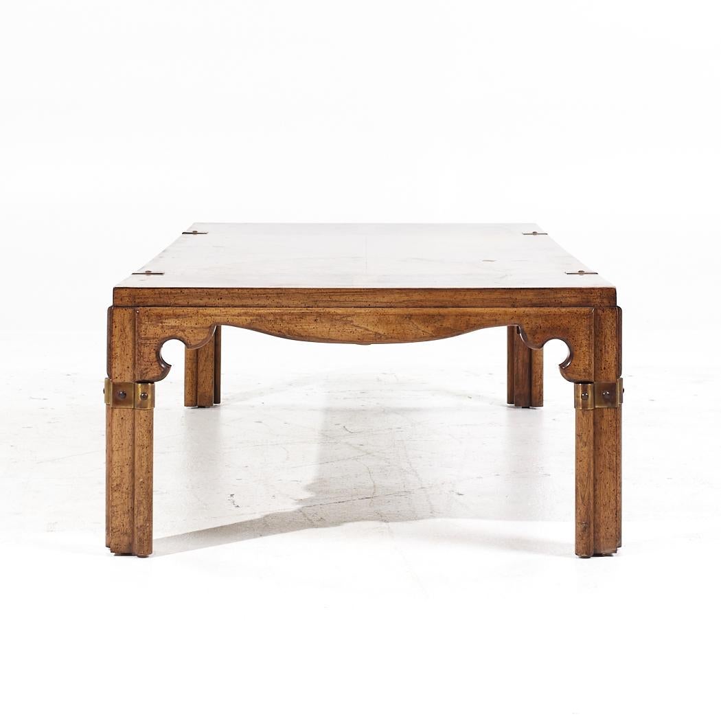Drexel Contemporary Walnut and Brass Coffee Table In Good Condition For Sale In Countryside, IL