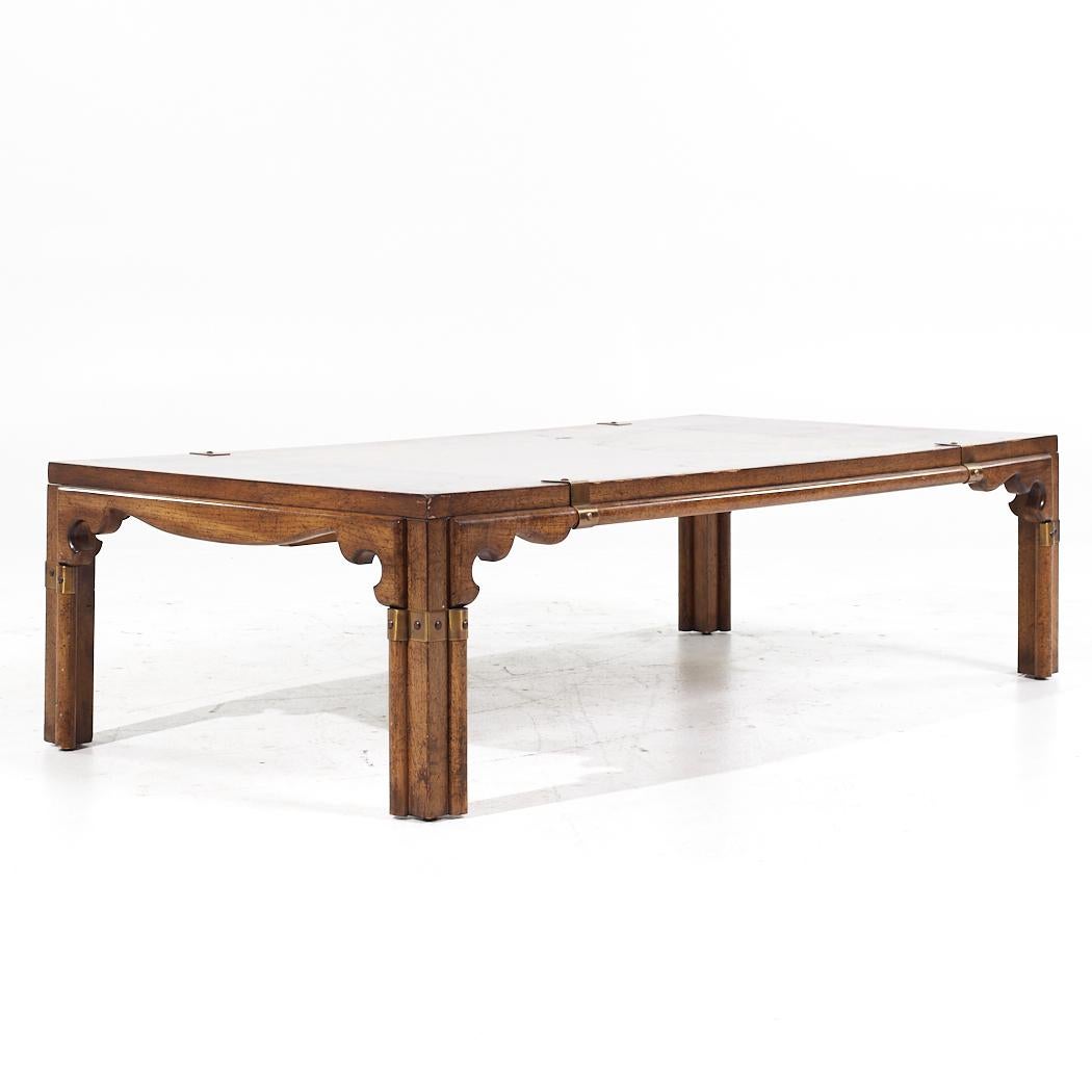 Drexel Contemporary Walnut and Brass Coffee Table For Sale 1
