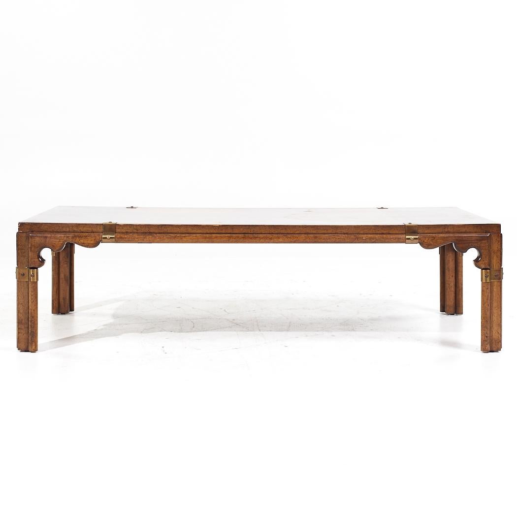 Drexel Contemporary Walnut and Brass Coffee Table For Sale 2