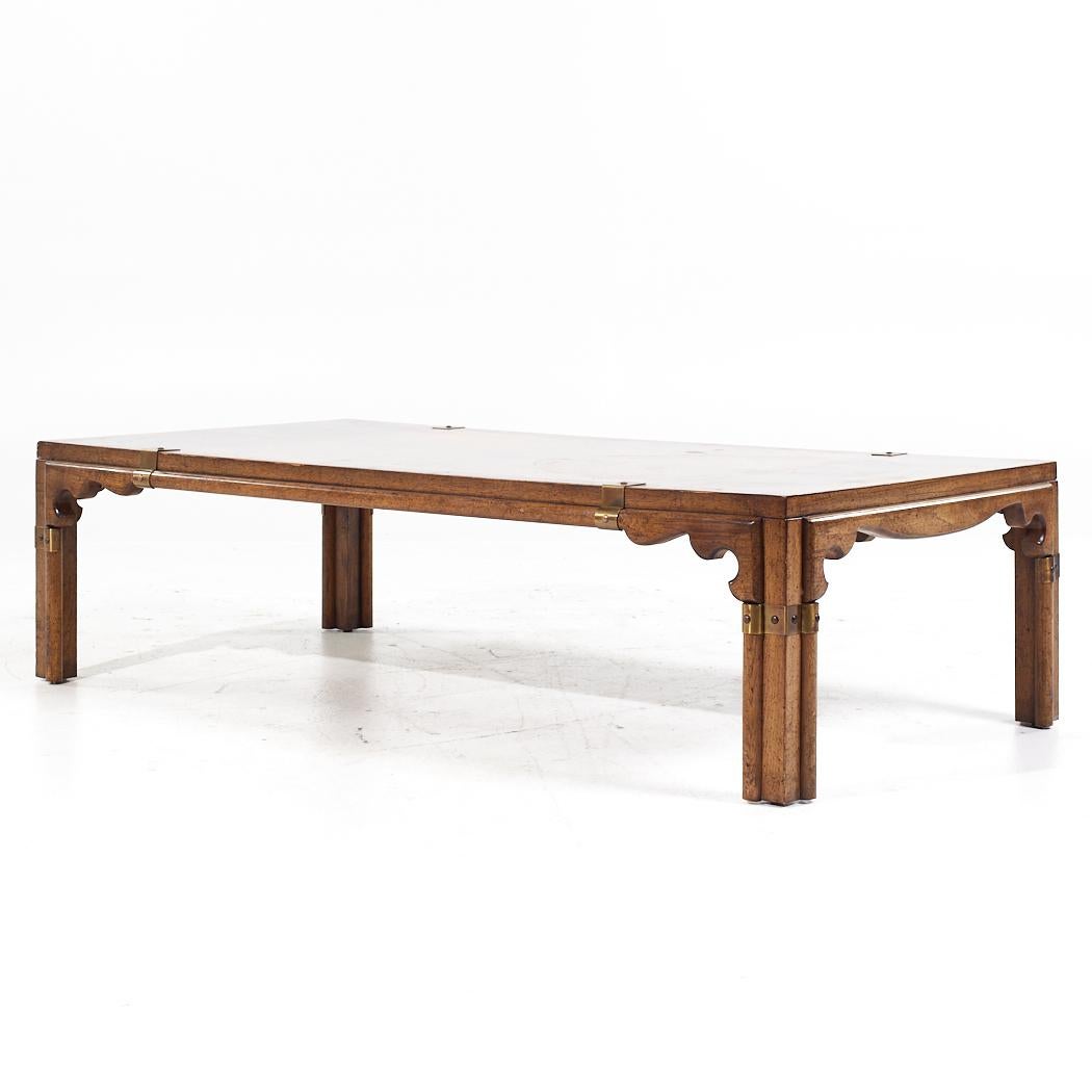 Drexel Contemporary Walnut and Brass Coffee Table For Sale 3