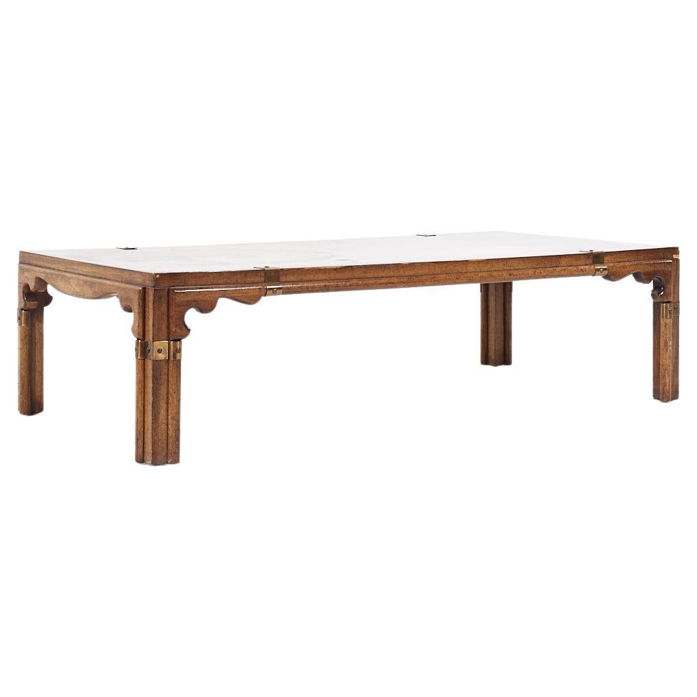 Drexel Contemporary Walnut and Brass Coffee Table For Sale