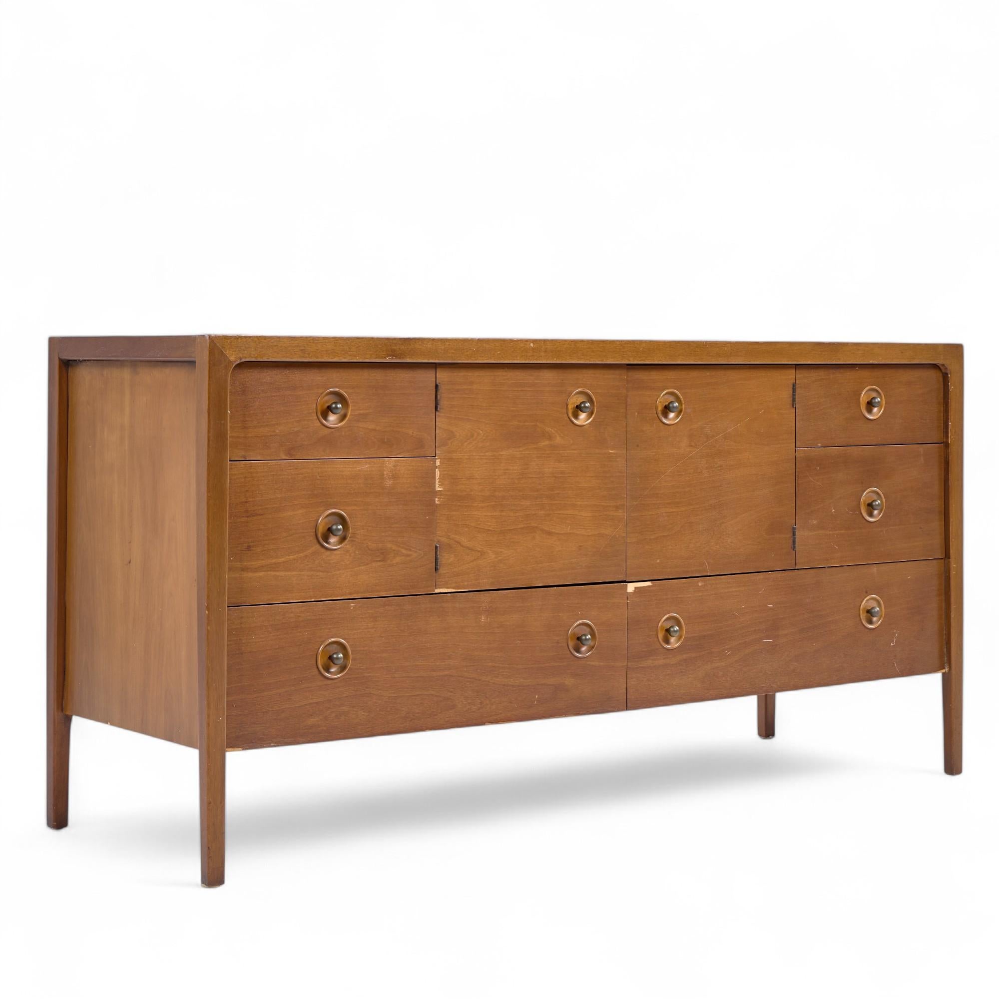 Drexel Counterpoint Mid Century Tambour Door Credenza and Hutch For Sale 3