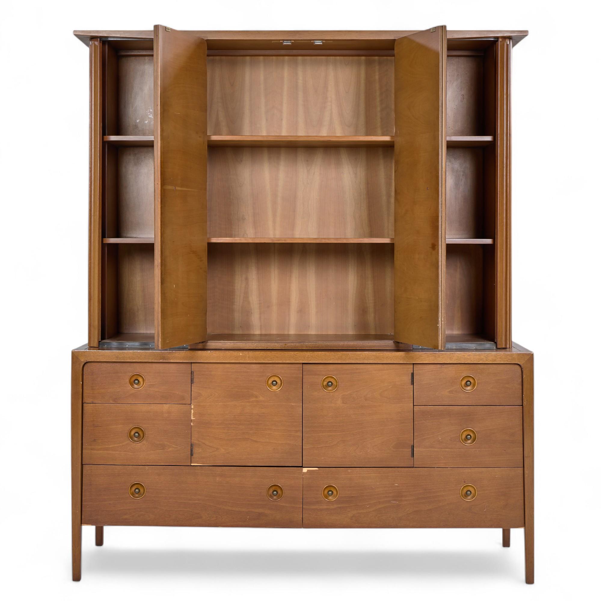 20th Century Drexel Counterpoint Mid Century Tambour Door Credenza and Hutch For Sale