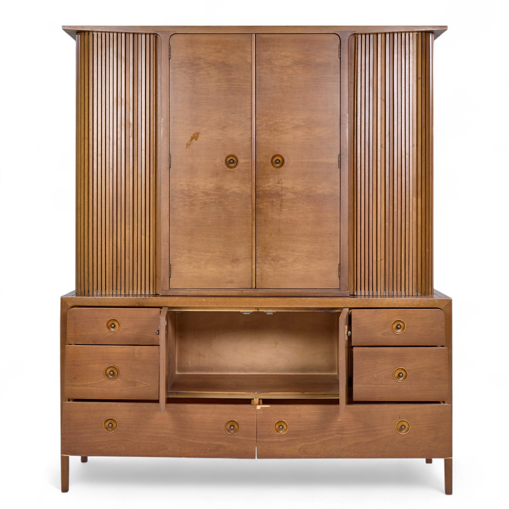 Wood Drexel Counterpoint Mid Century Tambour Door Credenza and Hutch For Sale