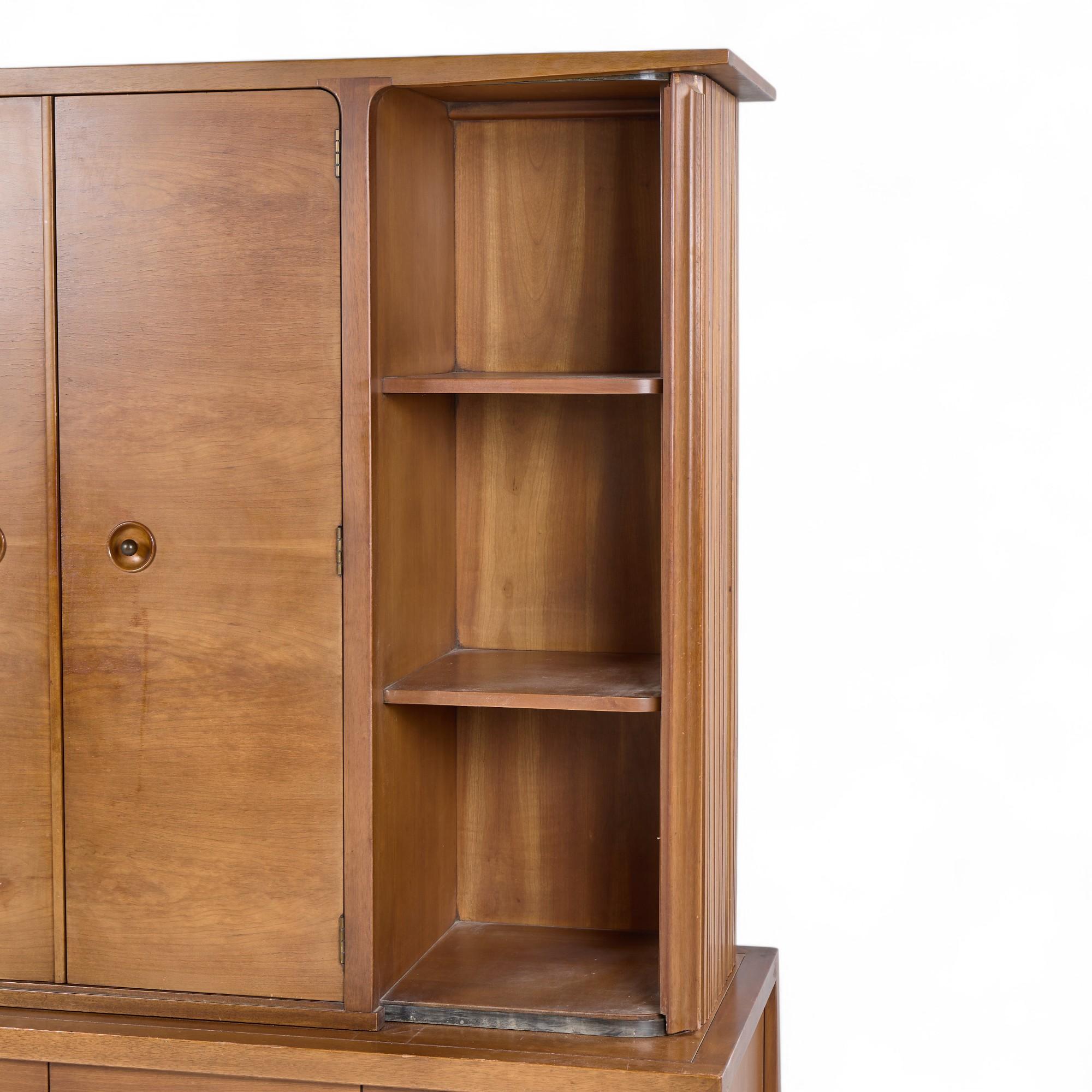 Drexel Counterpoint Mid Century Tambour Door Credenza and Hutch For Sale 2