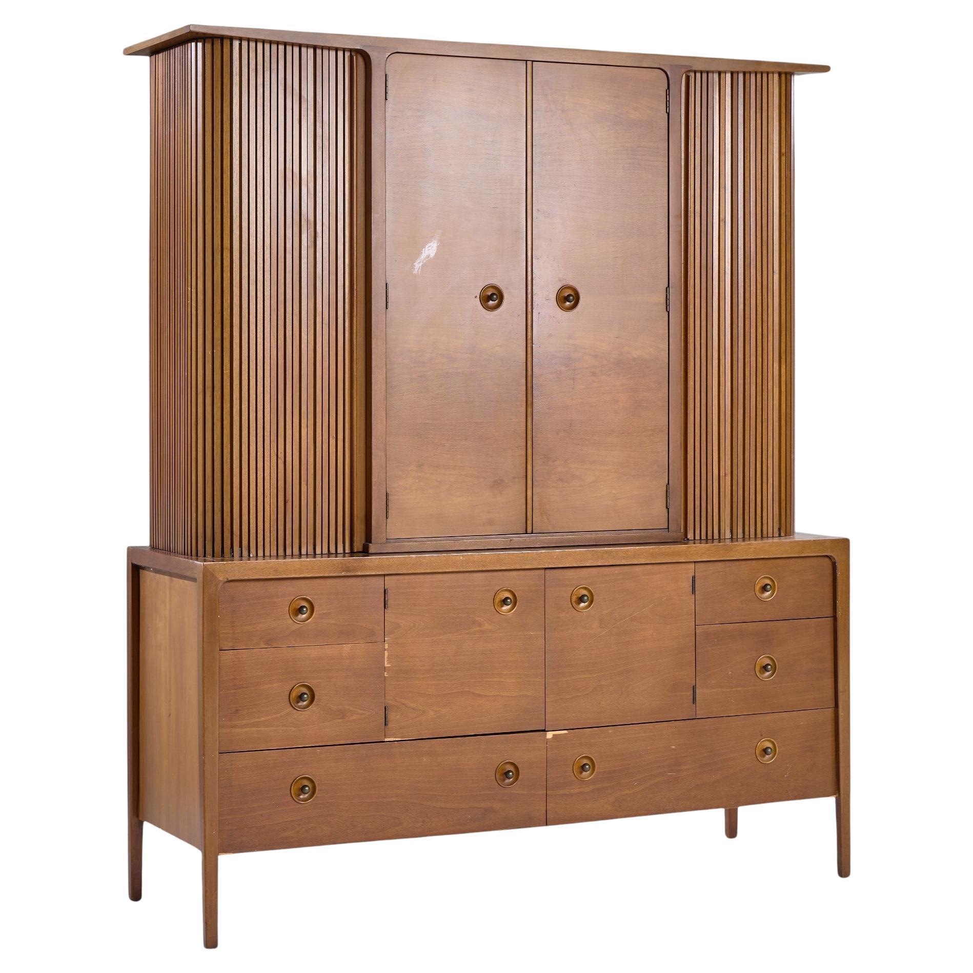 Drexel Counterpoint Mid Century Tambour Door Credenza and Hutch For Sale