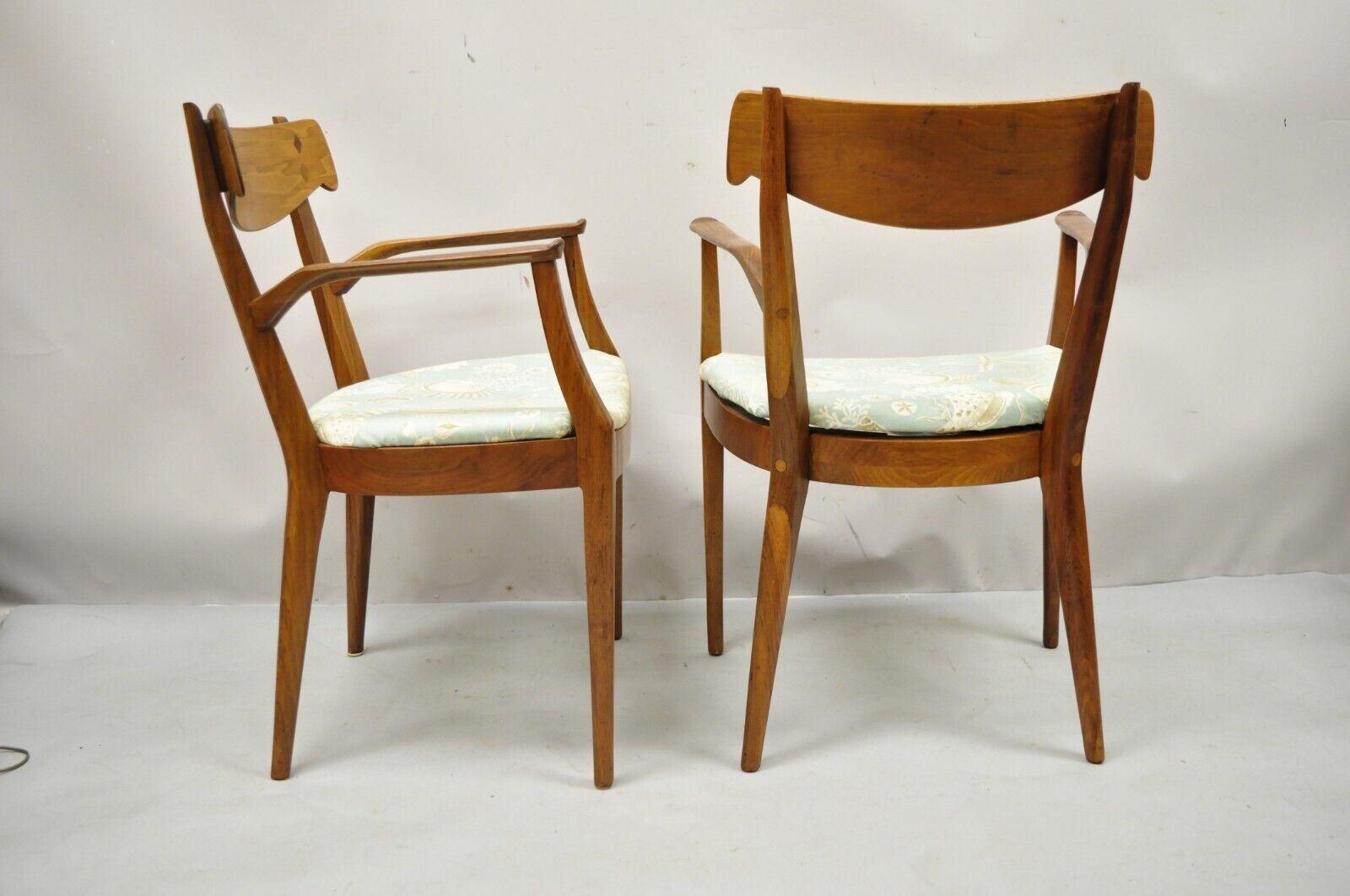 Mid-Century Modern Drexel Declaration Kipp Stewart Walnut Diamond Inlay Dining Side Chair, a Pair