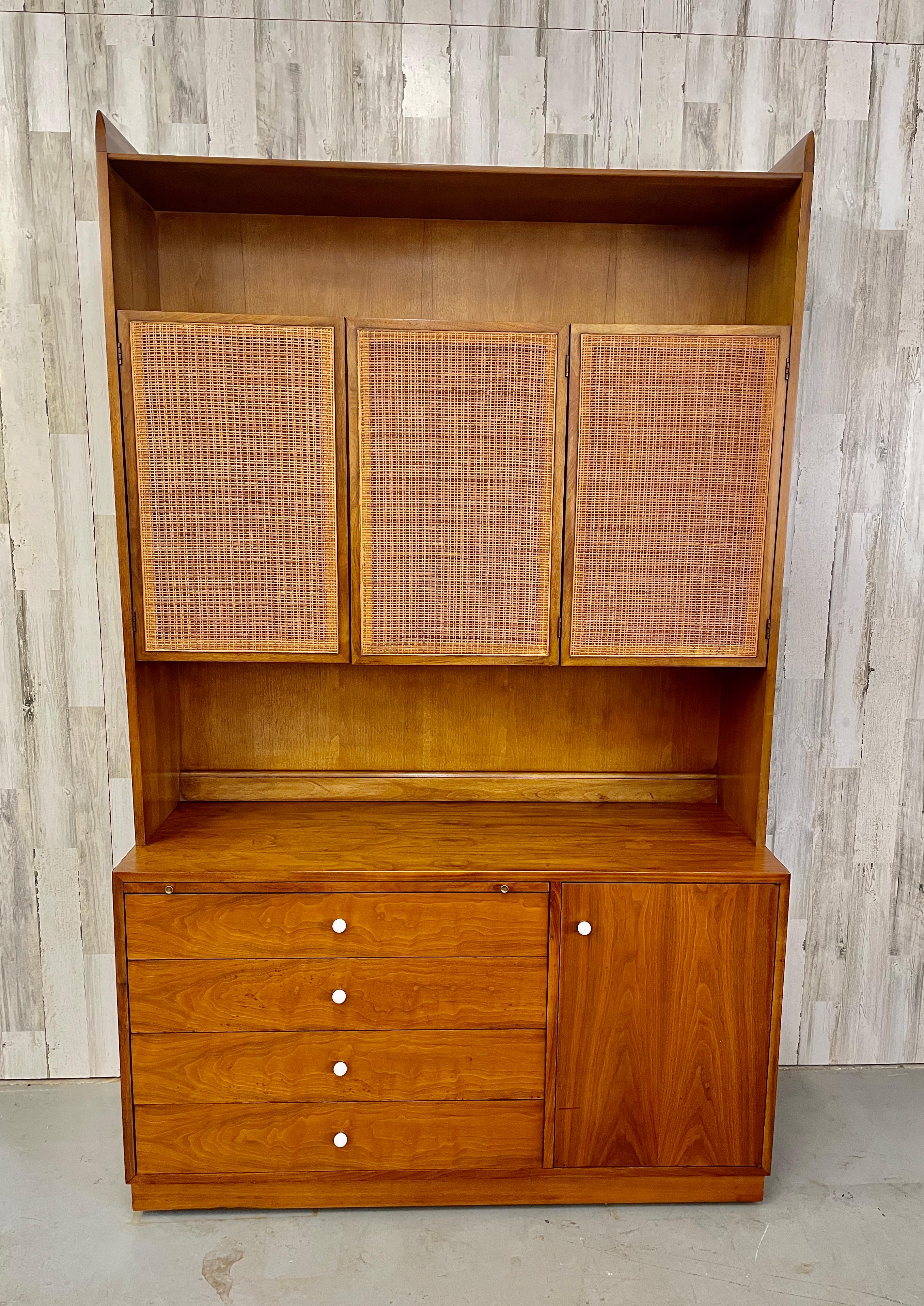 American Drexel Declaration Walnut and Cane Cabinet For Sale