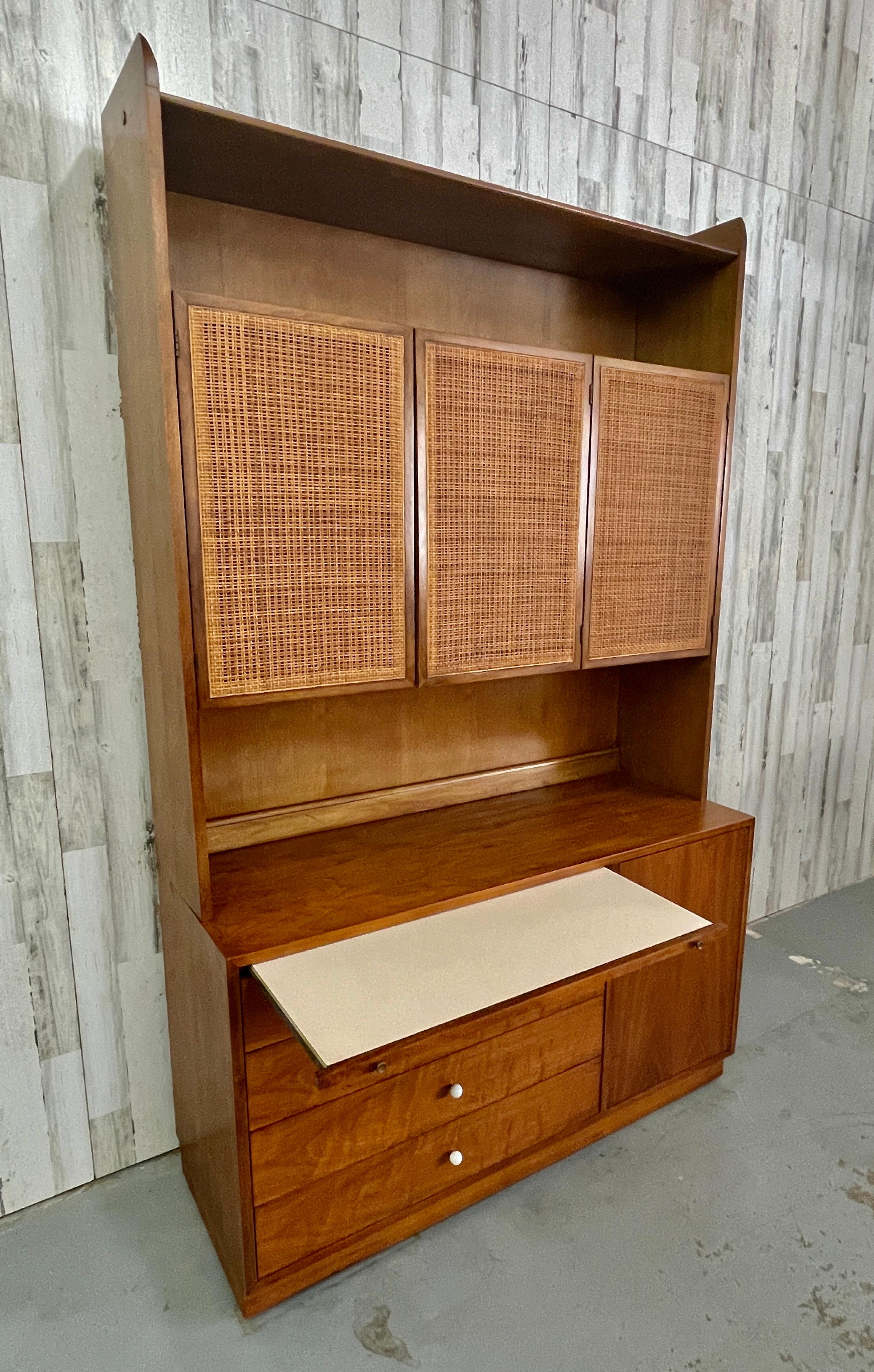 Drexel Declaration Walnut and Cane Cabinet In Good Condition For Sale In Denton, TX