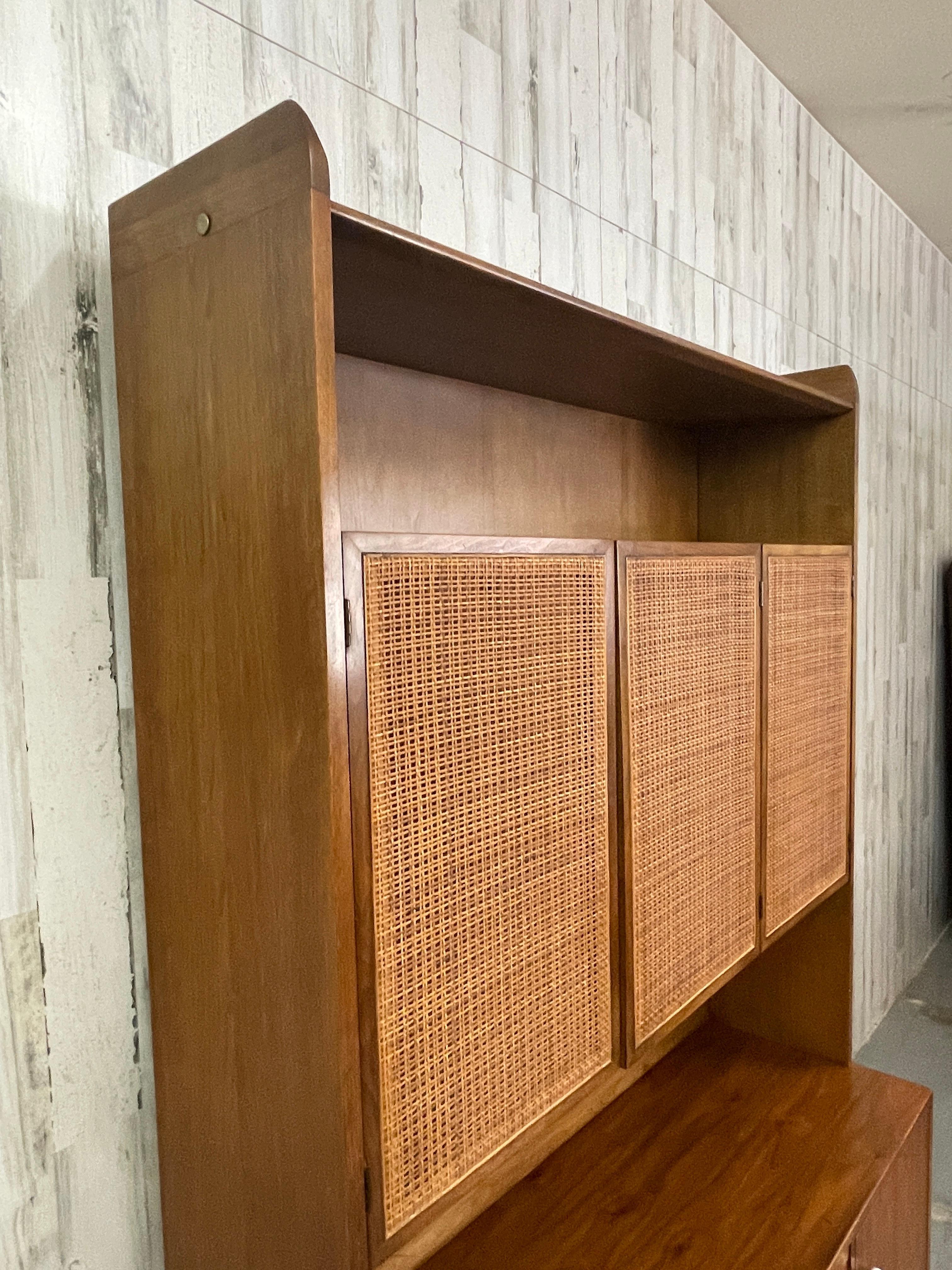 Drexel Declaration Walnut and Cane Cabinet In Good Condition For Sale In Denton, TX