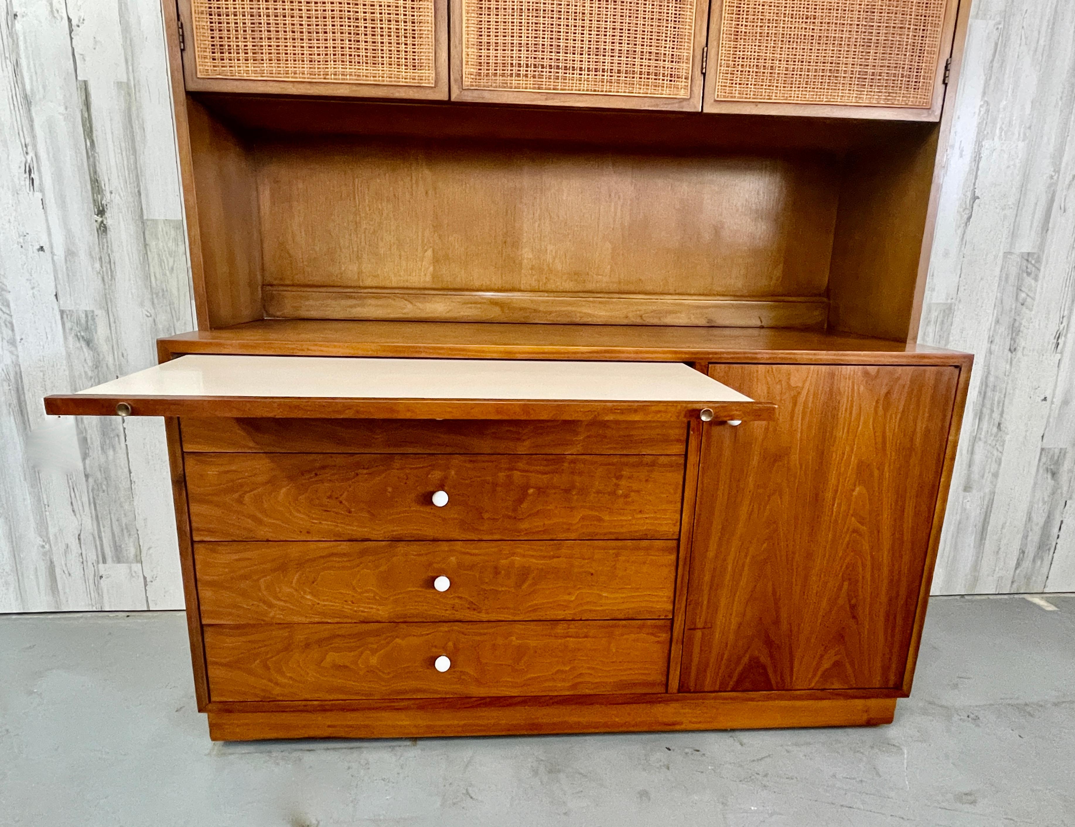 Drexel Declaration Walnut and Cane Cabinet For Sale 1