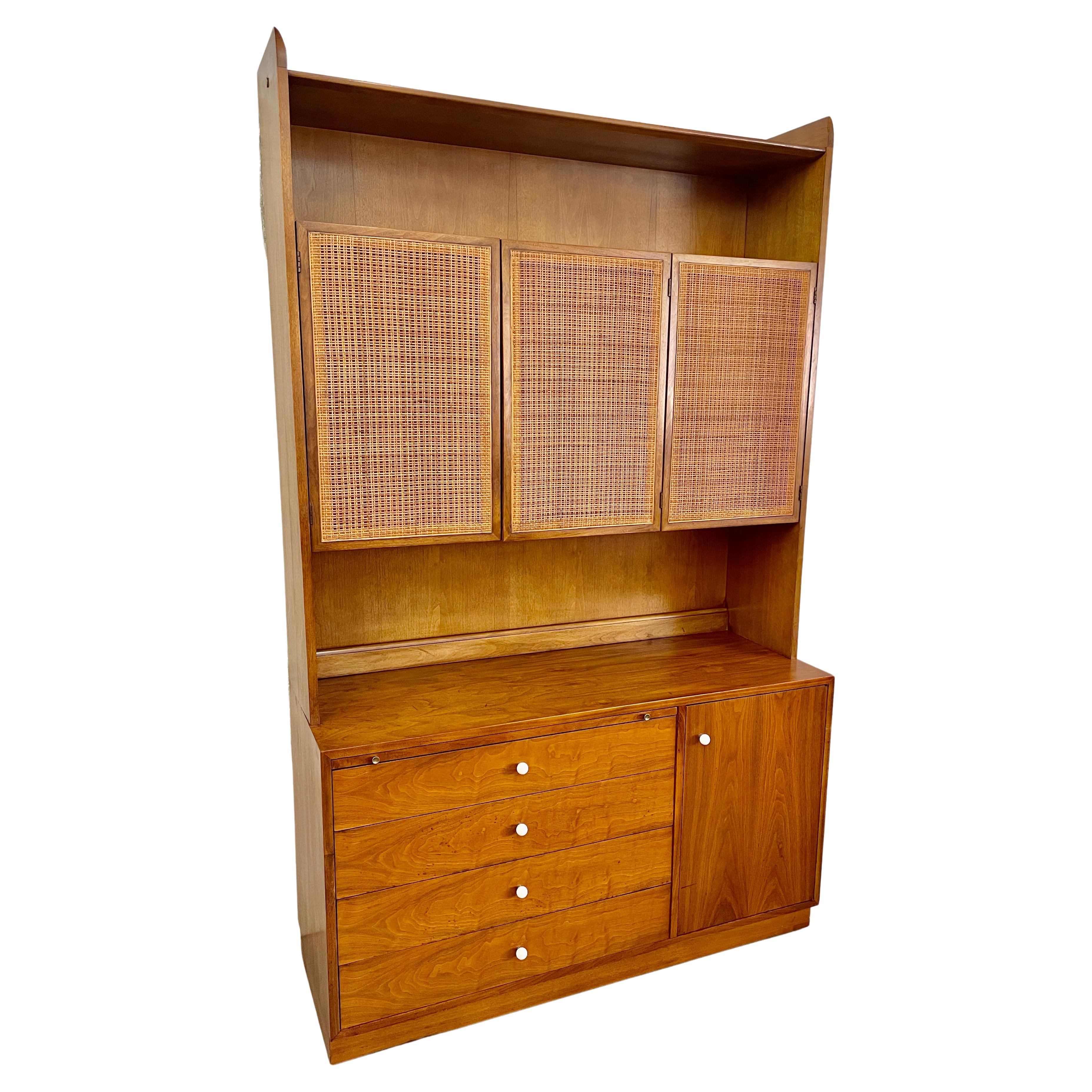 Drexel Declaration Walnut and Cane Cabinet For Sale