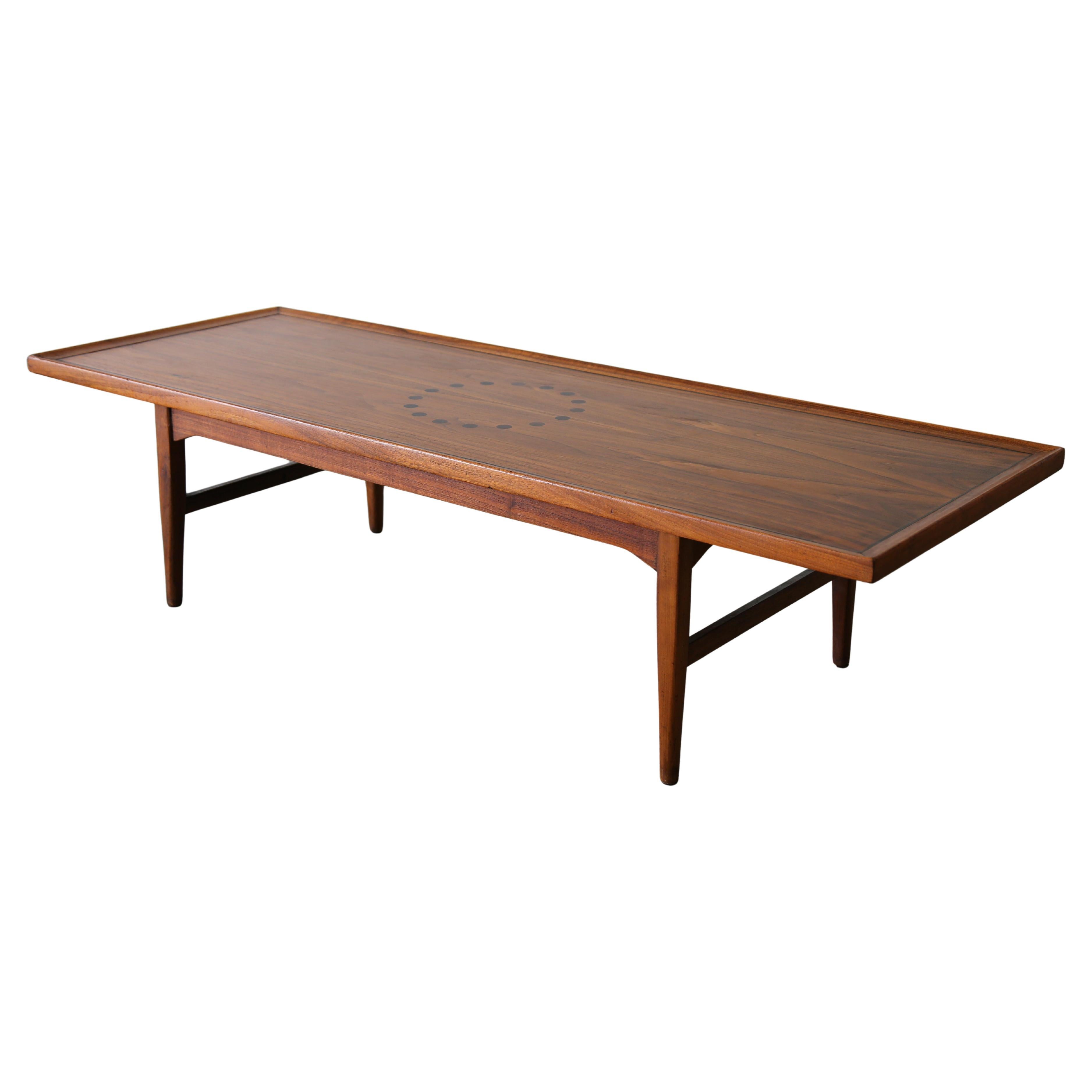 Drexel Declaration Walnut Coffee Table, Kipp Stewart Mid Century Modern