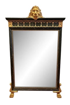 Drexel Empire Faux Marble Versace Inspired Wall Mirror Black&Gold Carved Lion