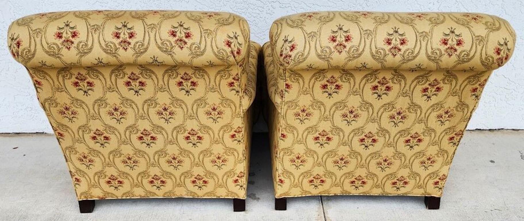 Cotton DREXEL English Lounge Chairs Pair