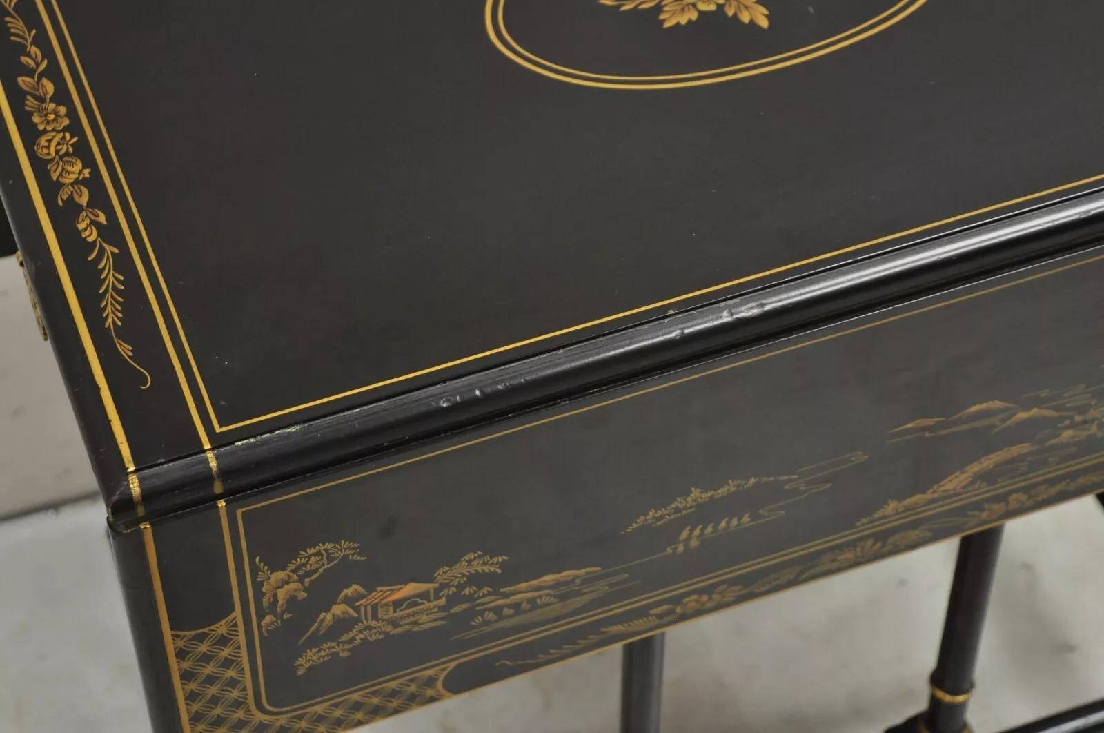 Petite table d'appoint Gateleg asiatique Chinoiserie laquée noire Drexel Et Cetera en vente 2
