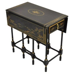Drexel Et Cetera Mesa Auxiliar Asiática Chinoiserie Laca Negra Pequeña Gateleg