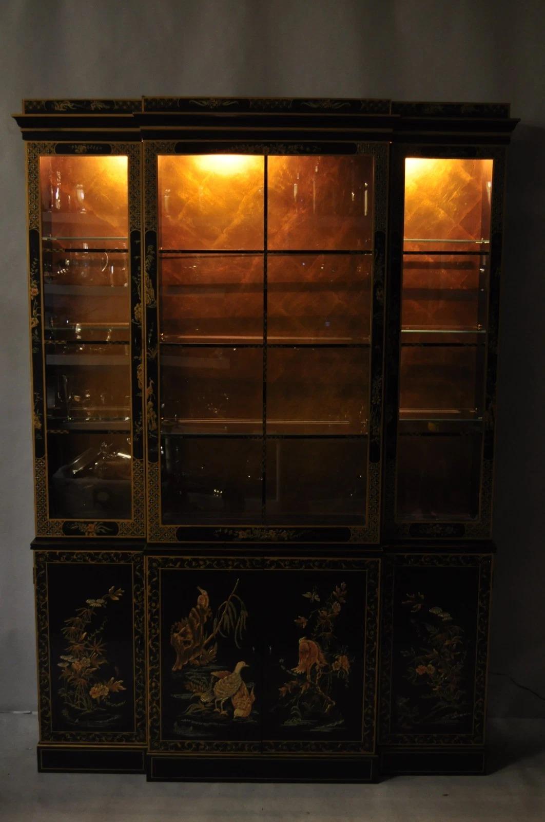 Drexel Et Cetera Chinoiserie Schwarz Lack dekoriert Breakfront Geschirrschrank im Angebot 4