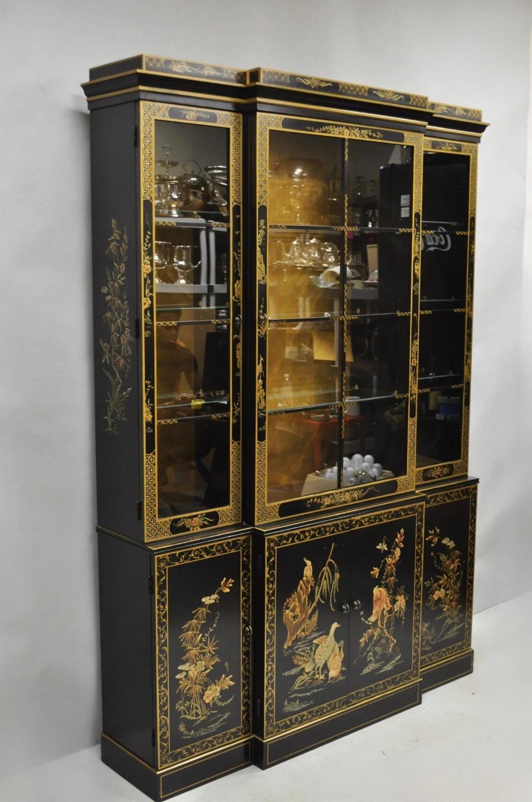 Drexel Et Cetera Chinoiserie Schwarz Lack dekoriert Breakfront Geschirrschrank im Angebot 6