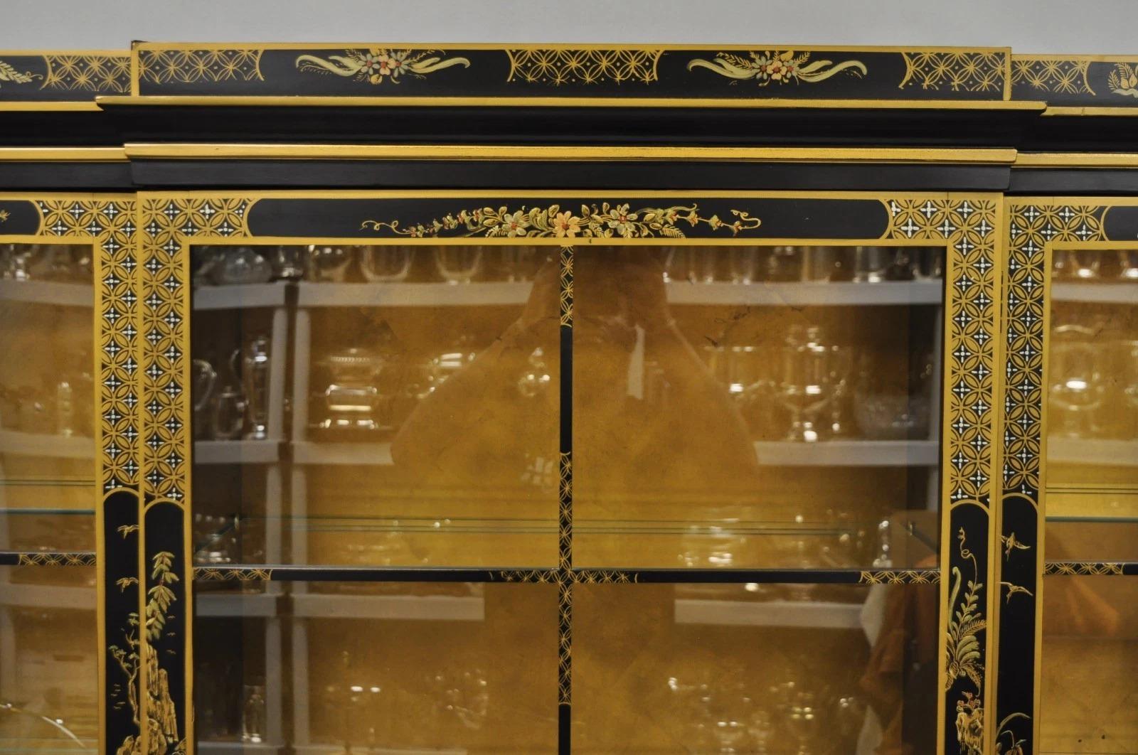 Drexel Et Cetera Chinoiserie Schwarz Lack dekoriert Breakfront Geschirrschrank (Unbekannt) im Angebot