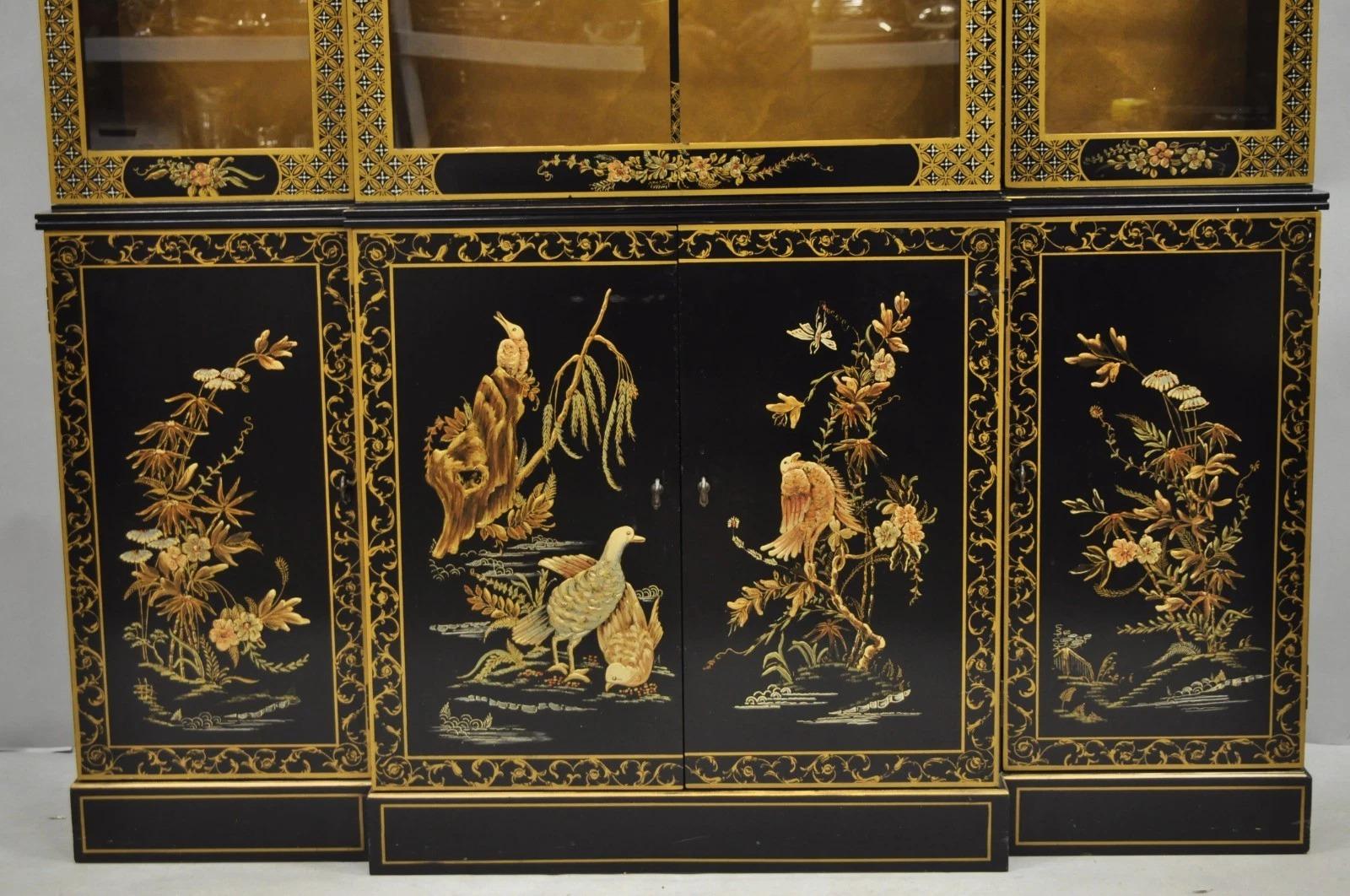 Drexel Et Cetera Chinoiserie Schwarz Lack dekoriert Breakfront Geschirrschrank im Zustand ��„Gut“ im Angebot in Philadelphia, PA