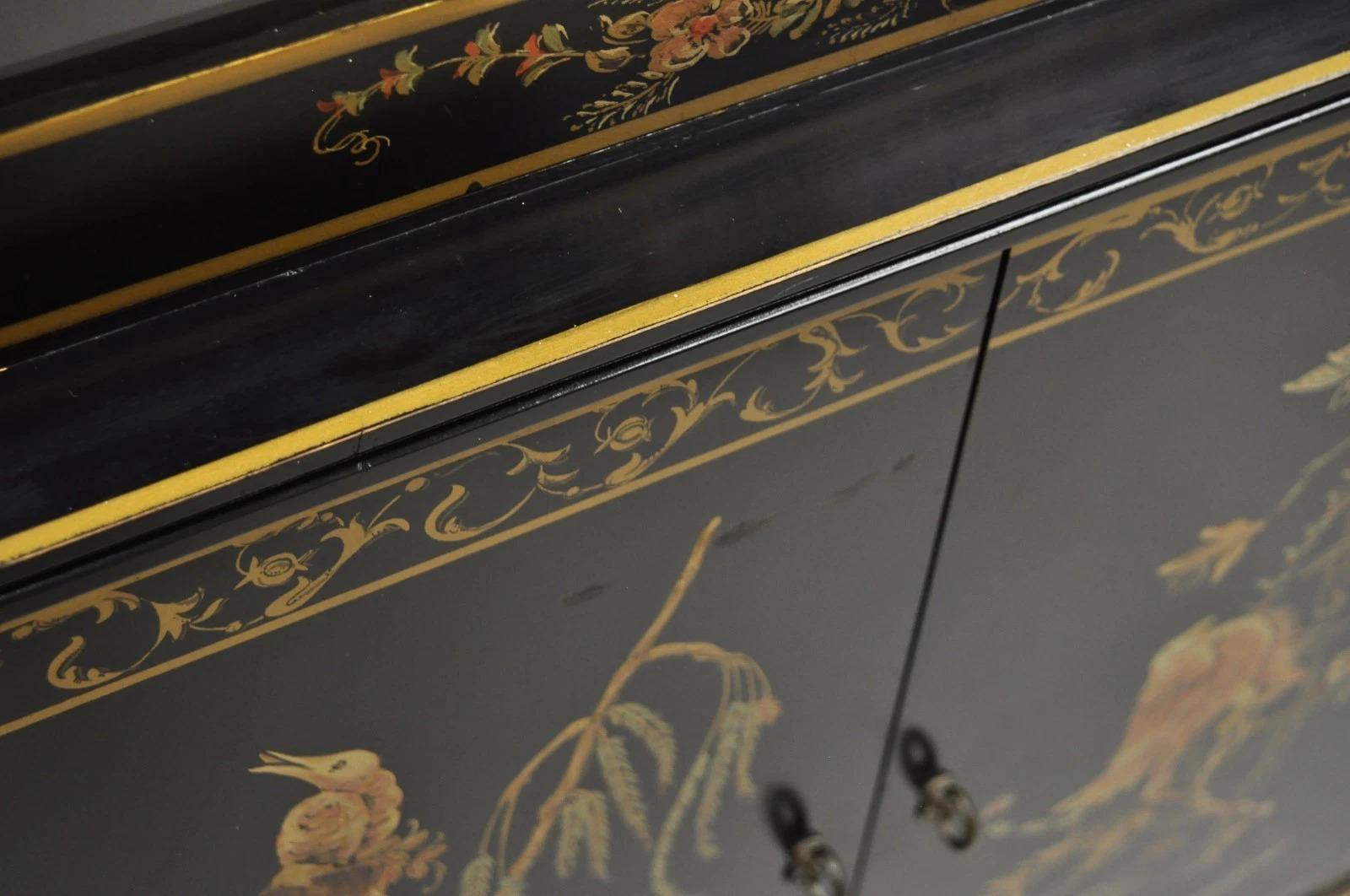 Drexel Et Cetera Chinoiserie Schwarz Lack dekoriert Breakfront Geschirrschrank (Glas) im Angebot