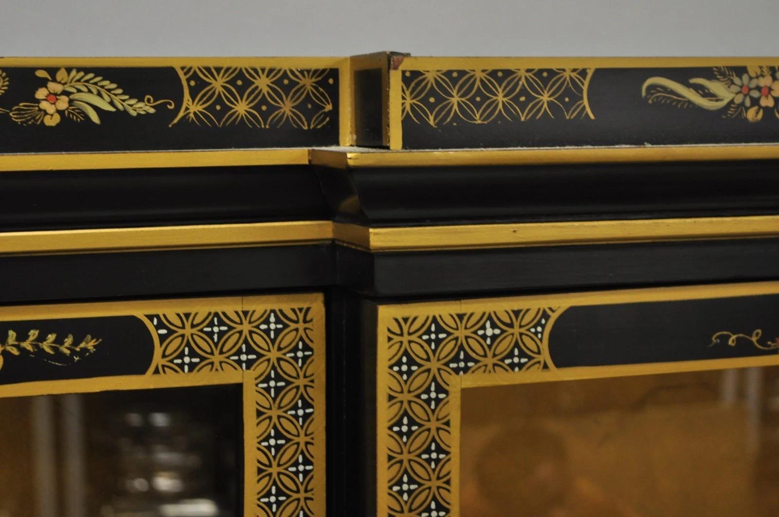 Drexel Et Cetera Chinoiserie Schwarz Lack dekoriert Breakfront Geschirrschrank im Angebot 1
