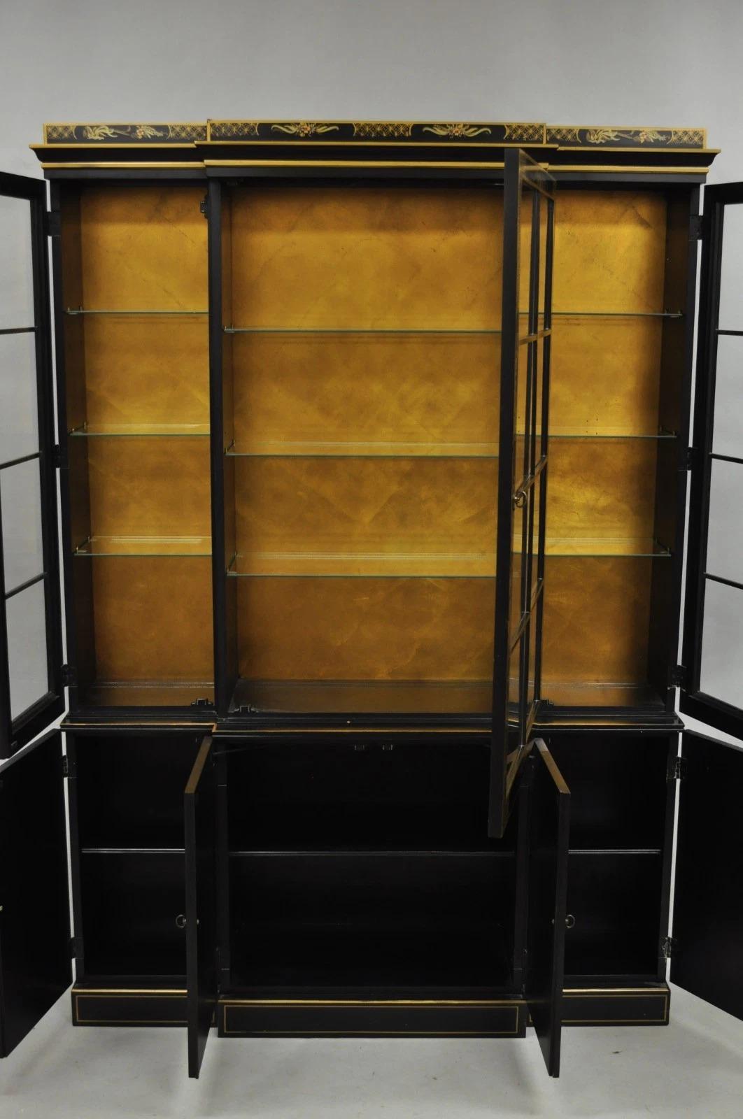 Drexel Et Cetera Chinoiserie Schwarz Lack dekoriert Breakfront Geschirrschrank im Angebot 2