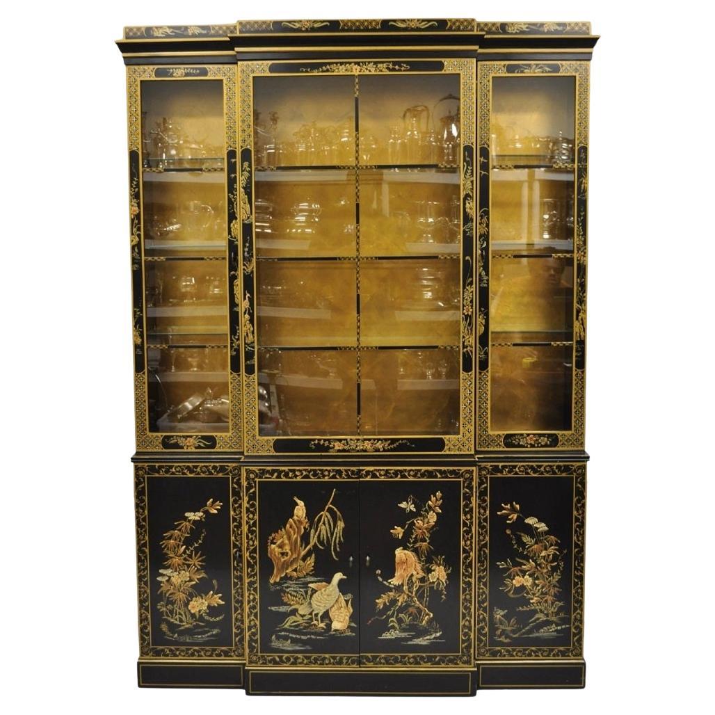 Drexel Et Cetera Chinoiserie Schwarz Lack dekoriert Breakfront Geschirrschrank