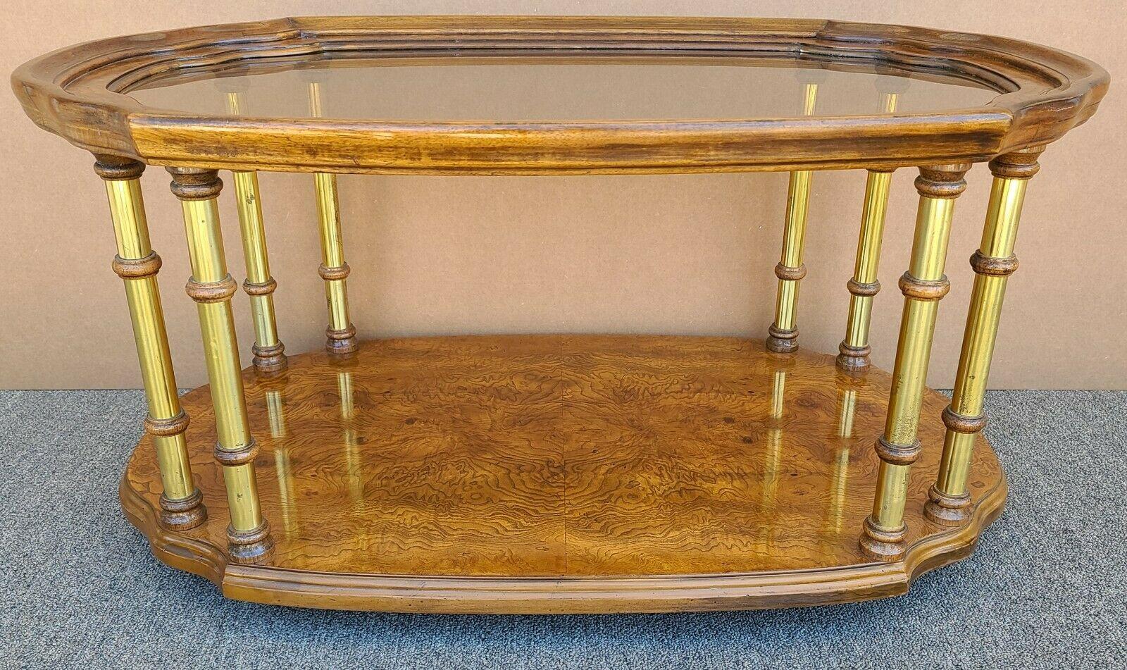 Brass Drexel Et Cetera Rolling Burl Coffee Cocktail Table For Sale