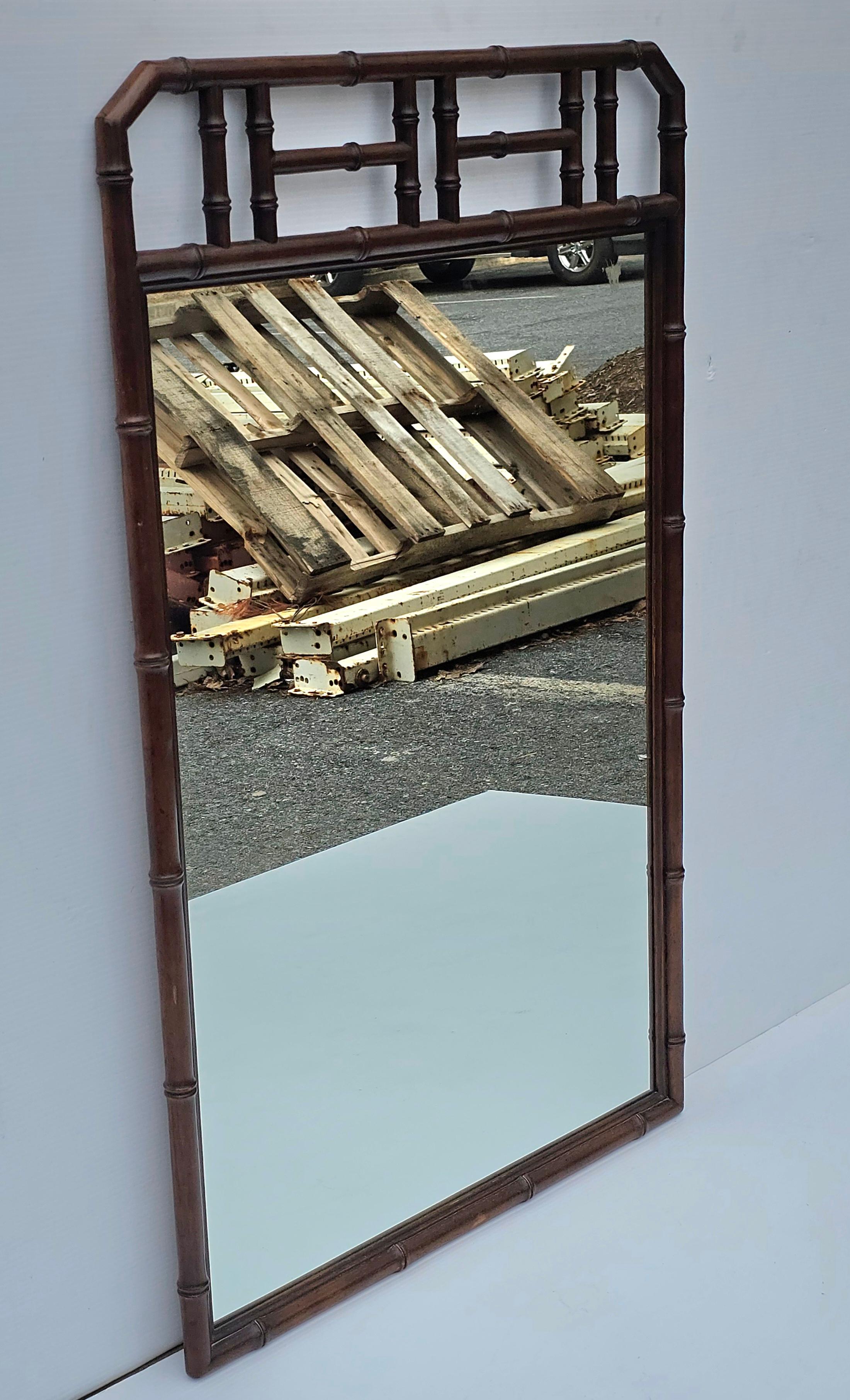 Regency Drexel Faux Bamboo Tortoise Shell Wood Mirror For Sale