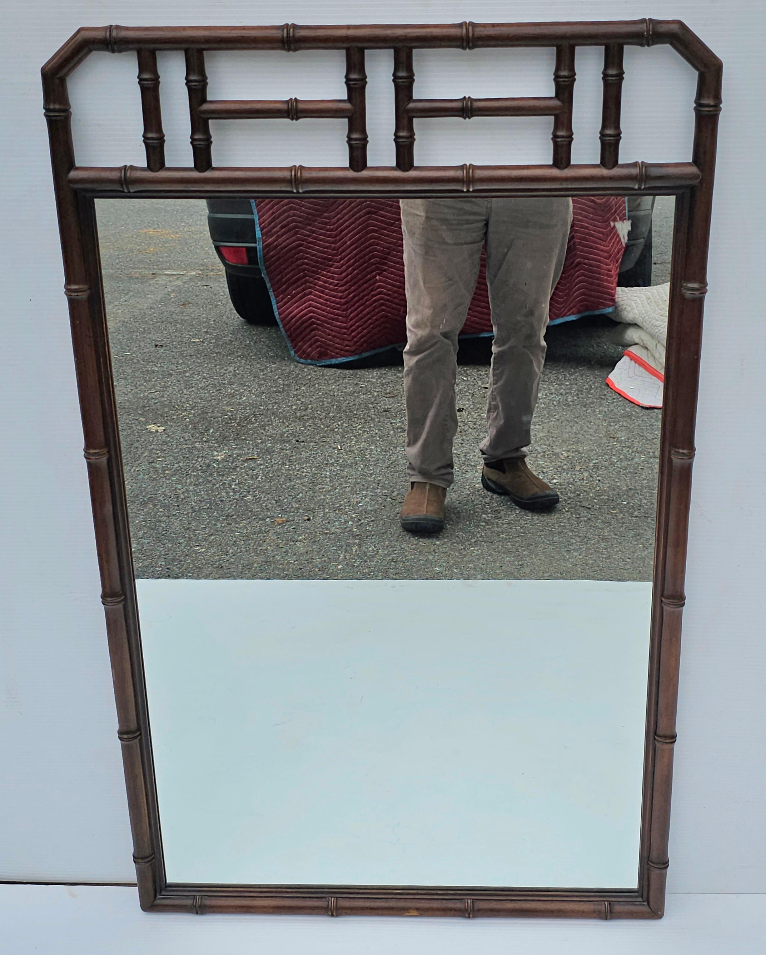 American Drexel Faux Bamboo Tortoise Shell Wood Mirror For Sale