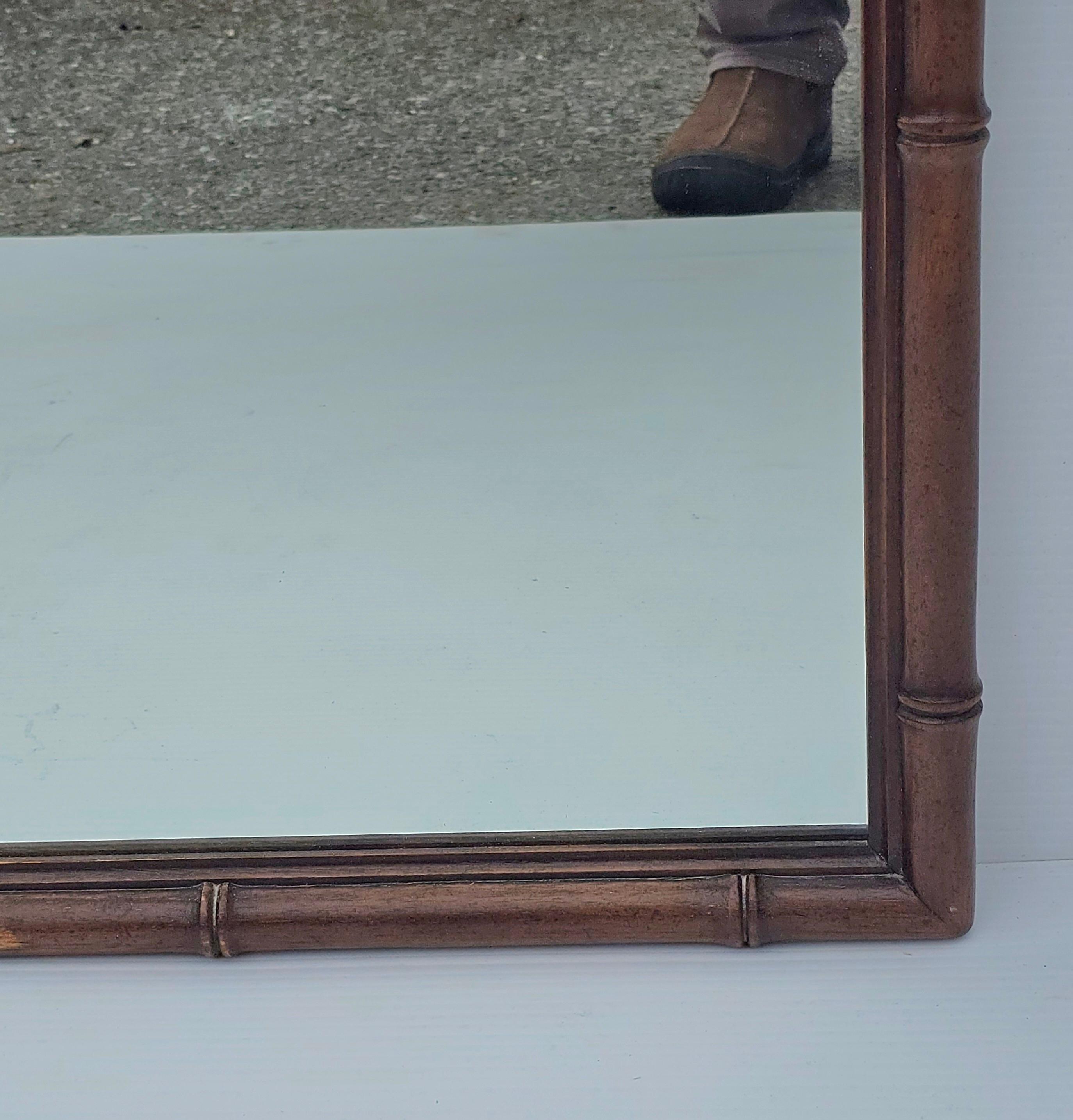 Drexel Faux Bamboo Tortoise Shell Wood Mirror In Good Condition For Sale In Germantown, MD