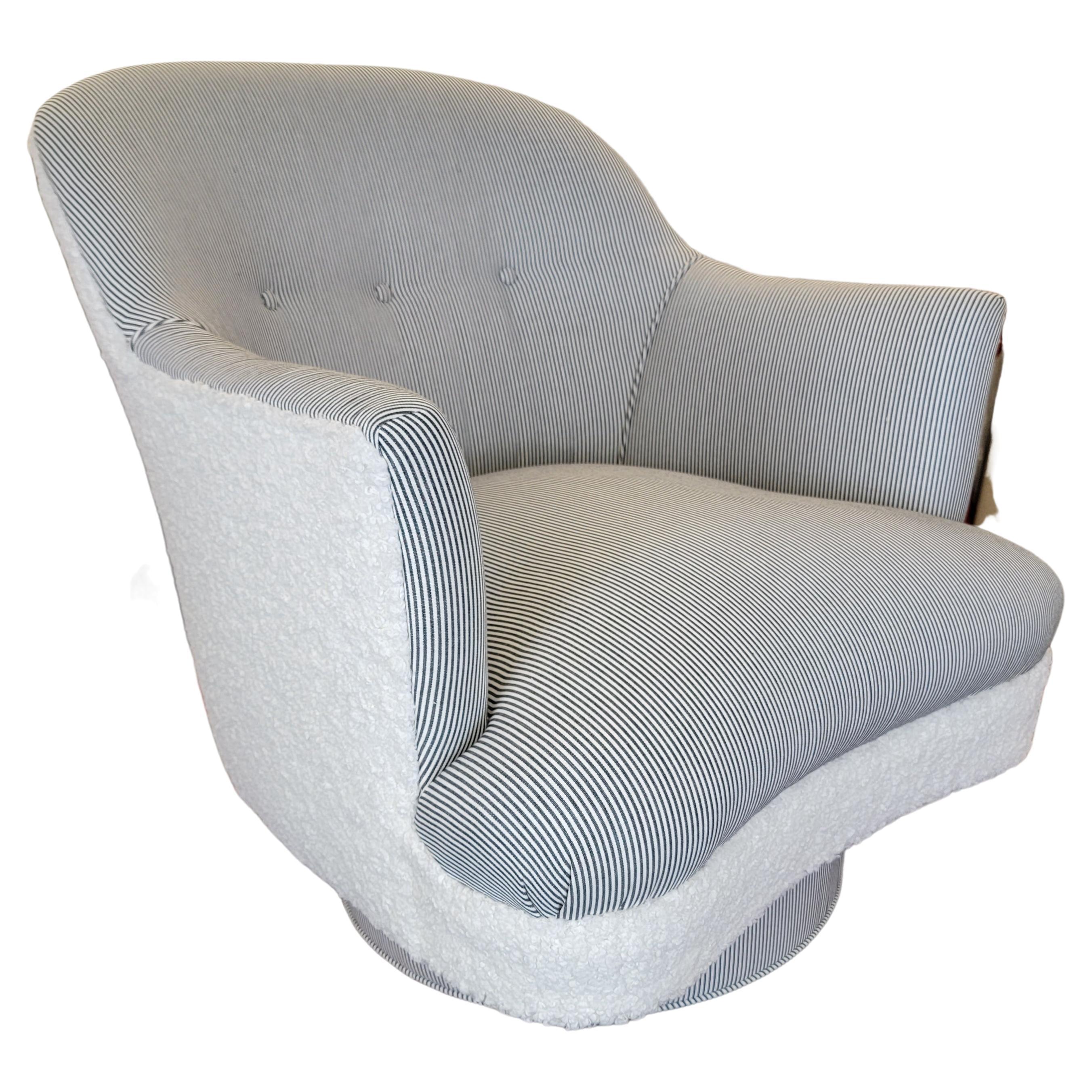 Drexel Faux Shearling /Ticking Swivel Chair For Sale