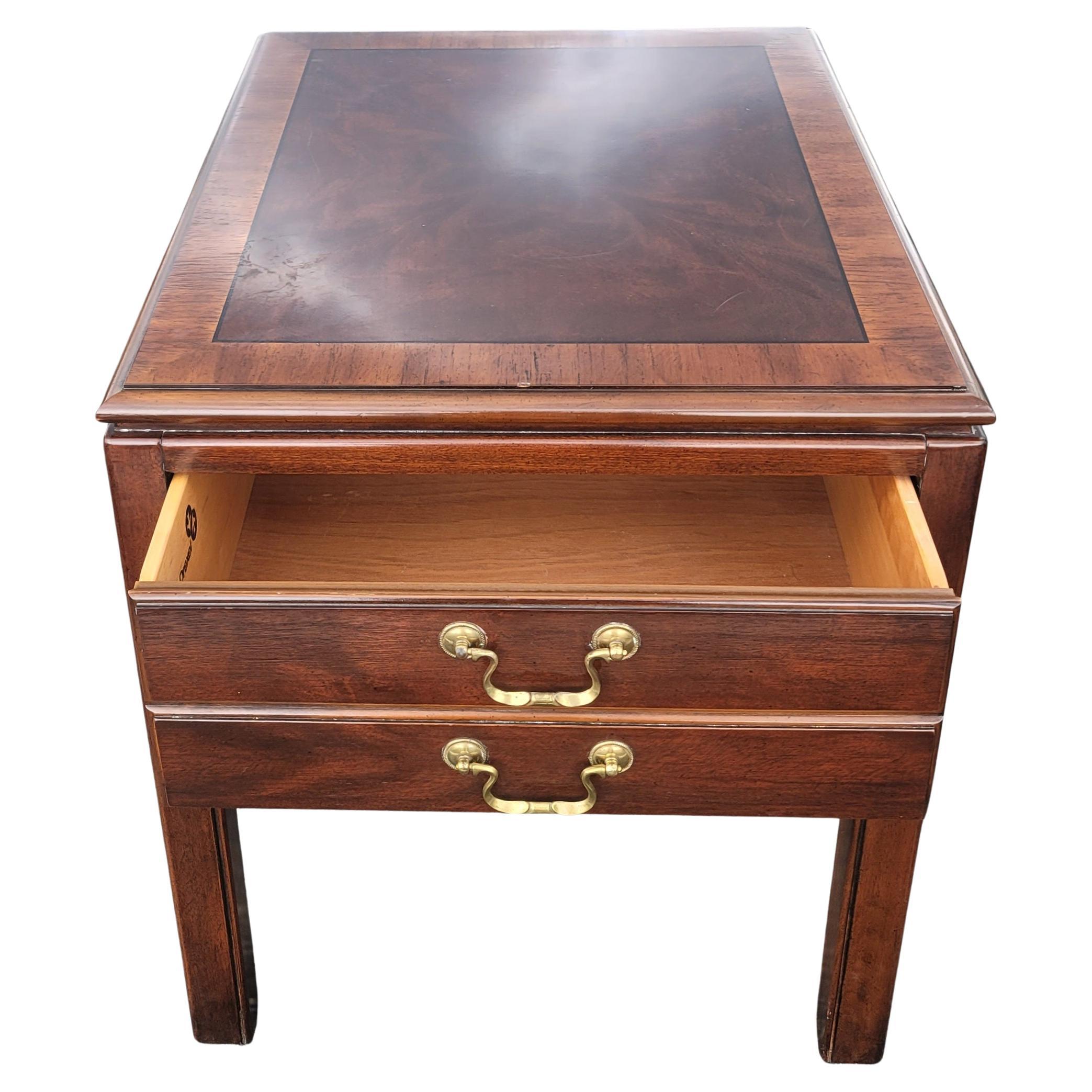 American Drexel Flame Mahogany Banded Chippendale Side Table For Sale