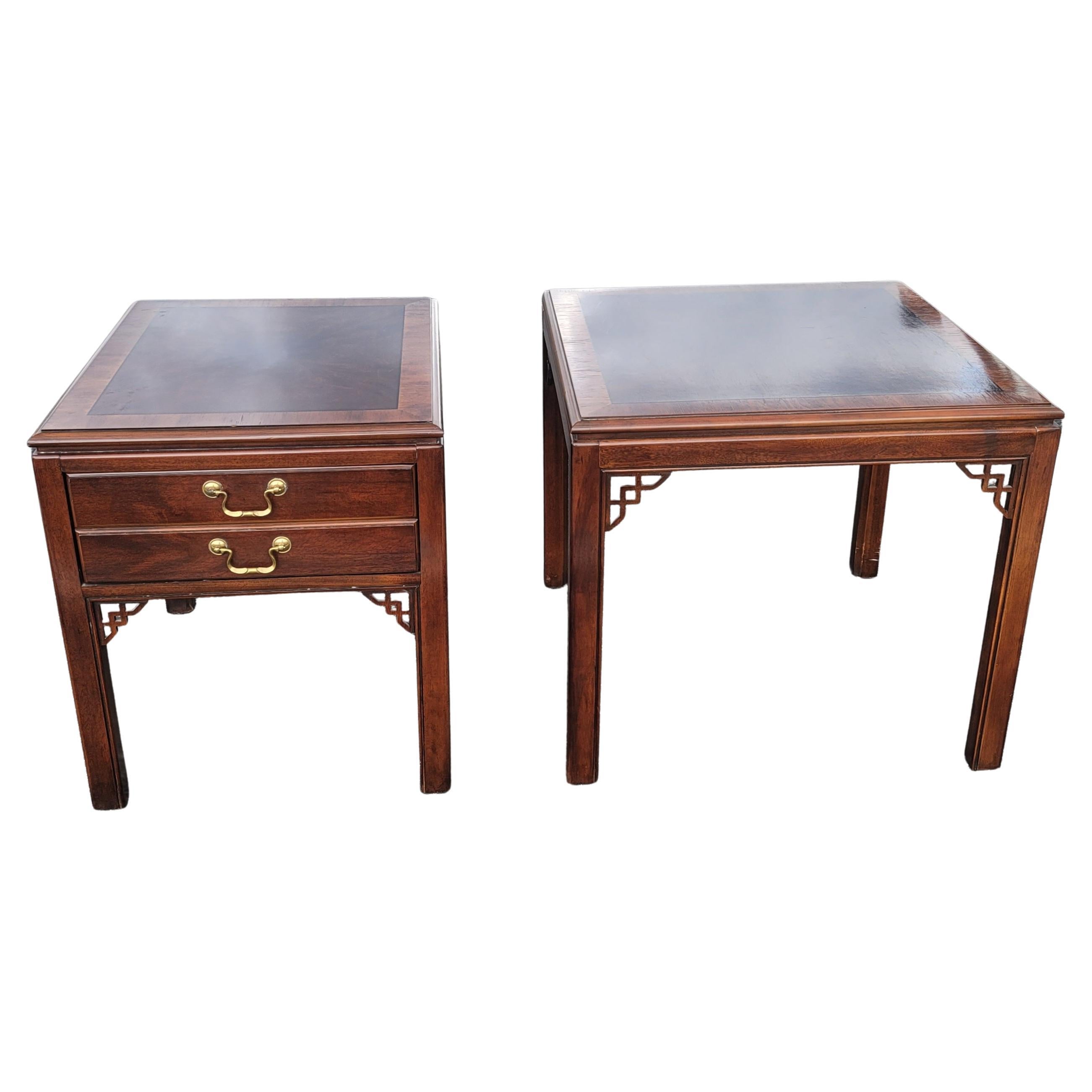 Drexel Flame Mahogany Banded Chippendale Side Table For Sale