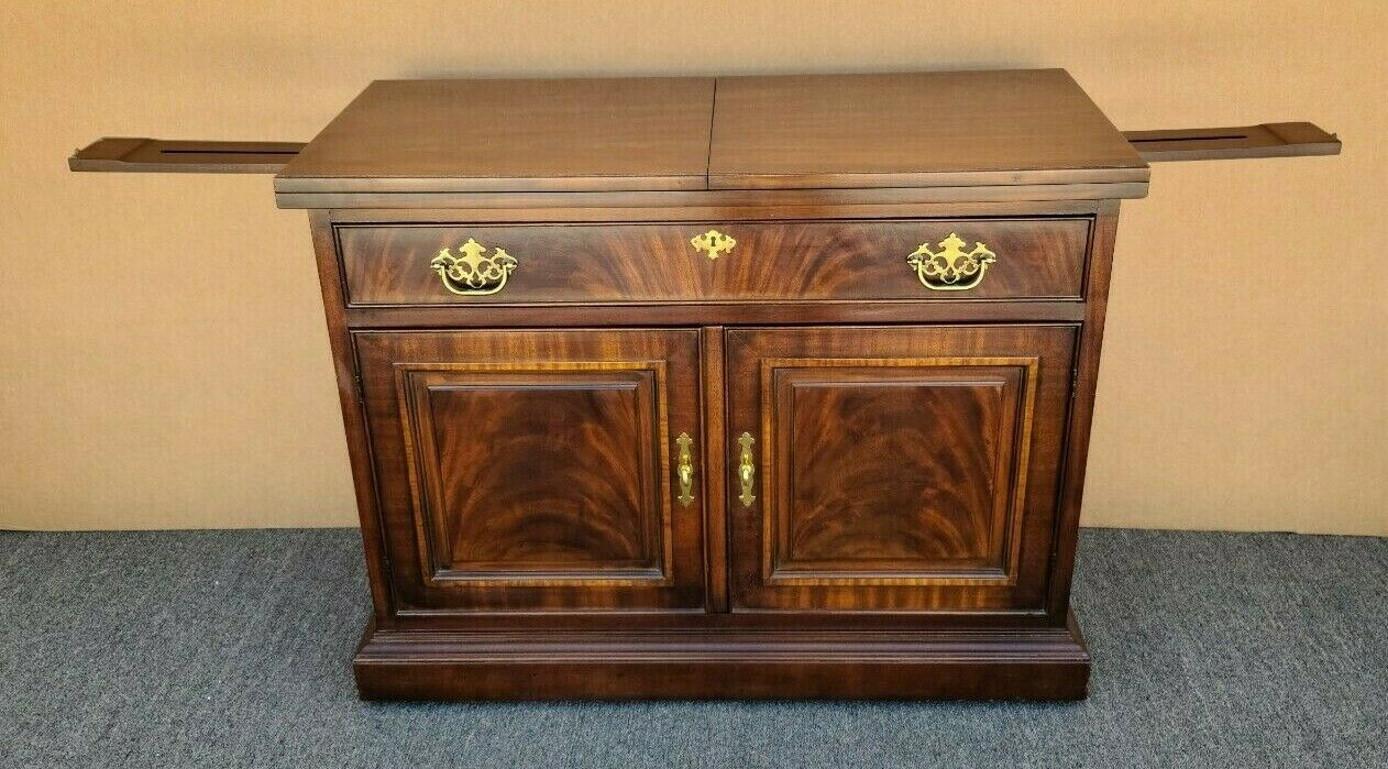 Unknown Drexel Flame Mahogany Flip Top Rolling Buffet Sideboard Dry Bar For Sale