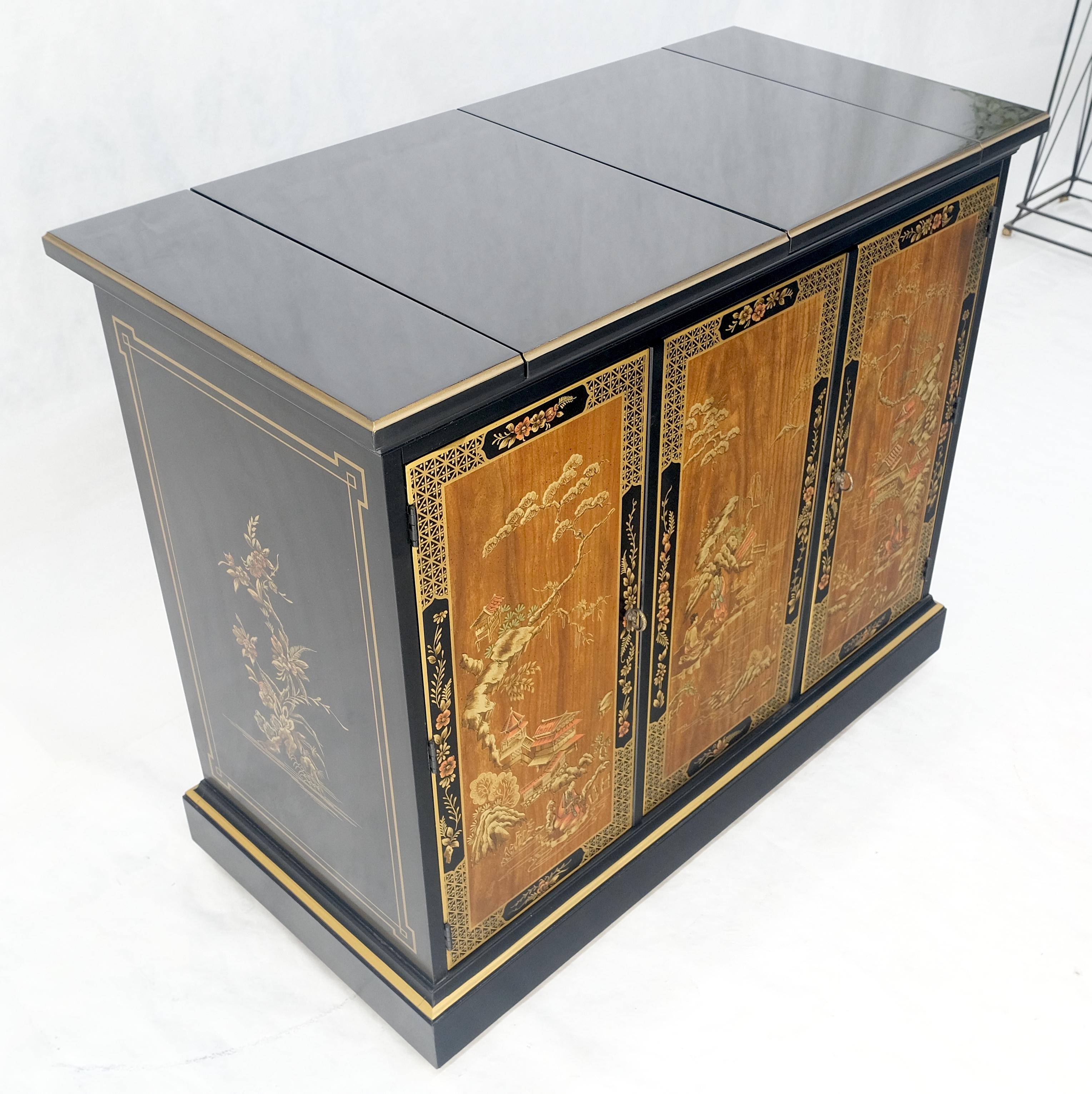 Drexel Flip Top Serving Sideboard Bar on Wheels Chinoiserie Style Black Lacquer For Sale 5